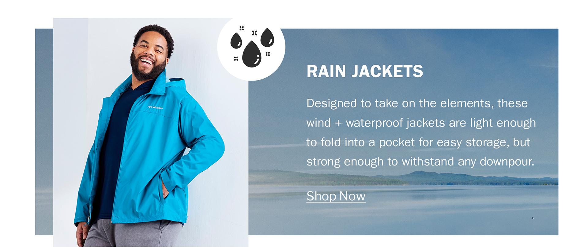 RAIN JACKETS | Designed to take on the elements, these wind + waterproof jackets are light enough to fold into a pocket for easy storage, but strong enough to withstand any downpour. | Shop Now