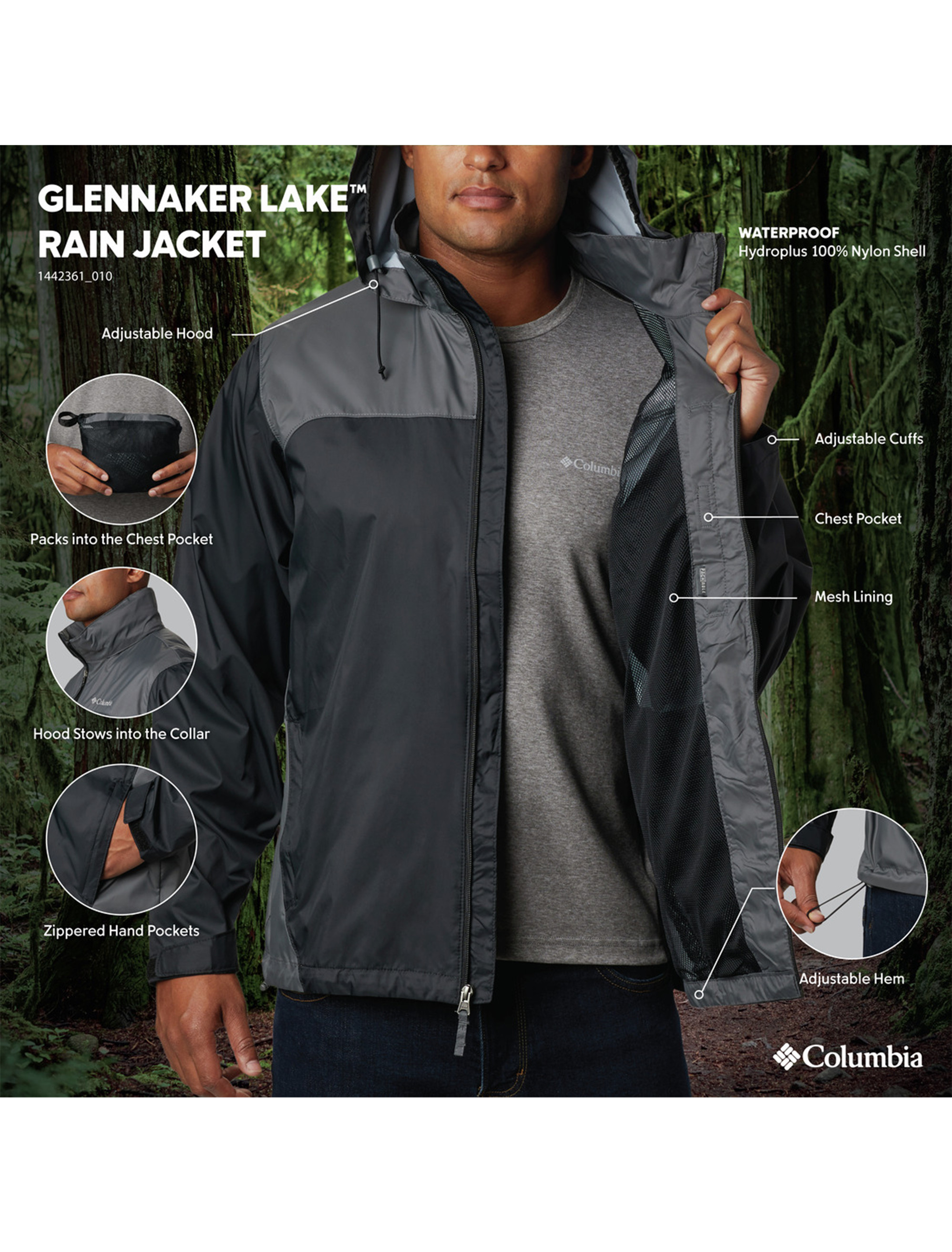 Columbia Men s Glennaker Lake Black Grill Rain Jacket