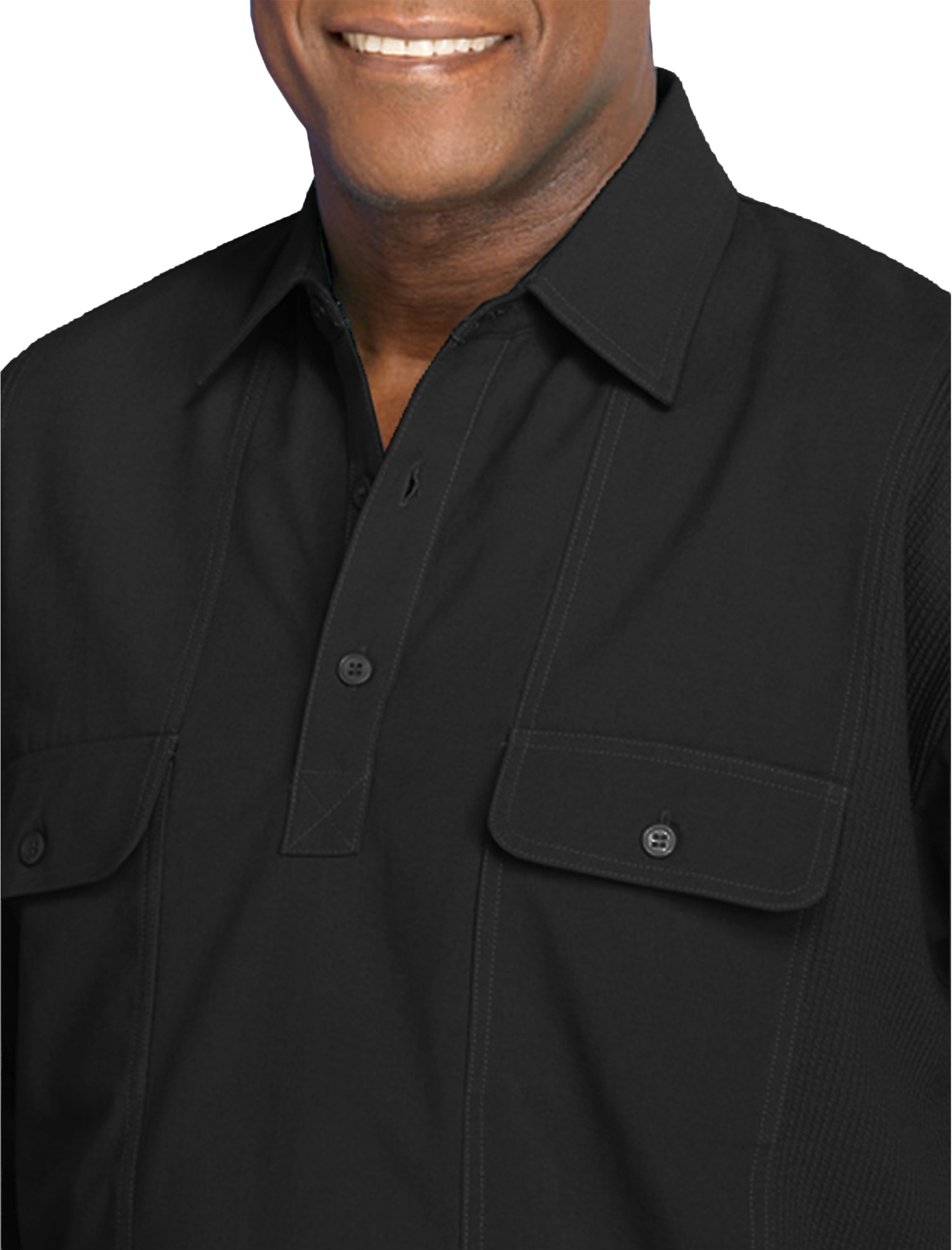 Long-Sleeve Mesh Panel Banded-Hem Shirt - thumbnail 4