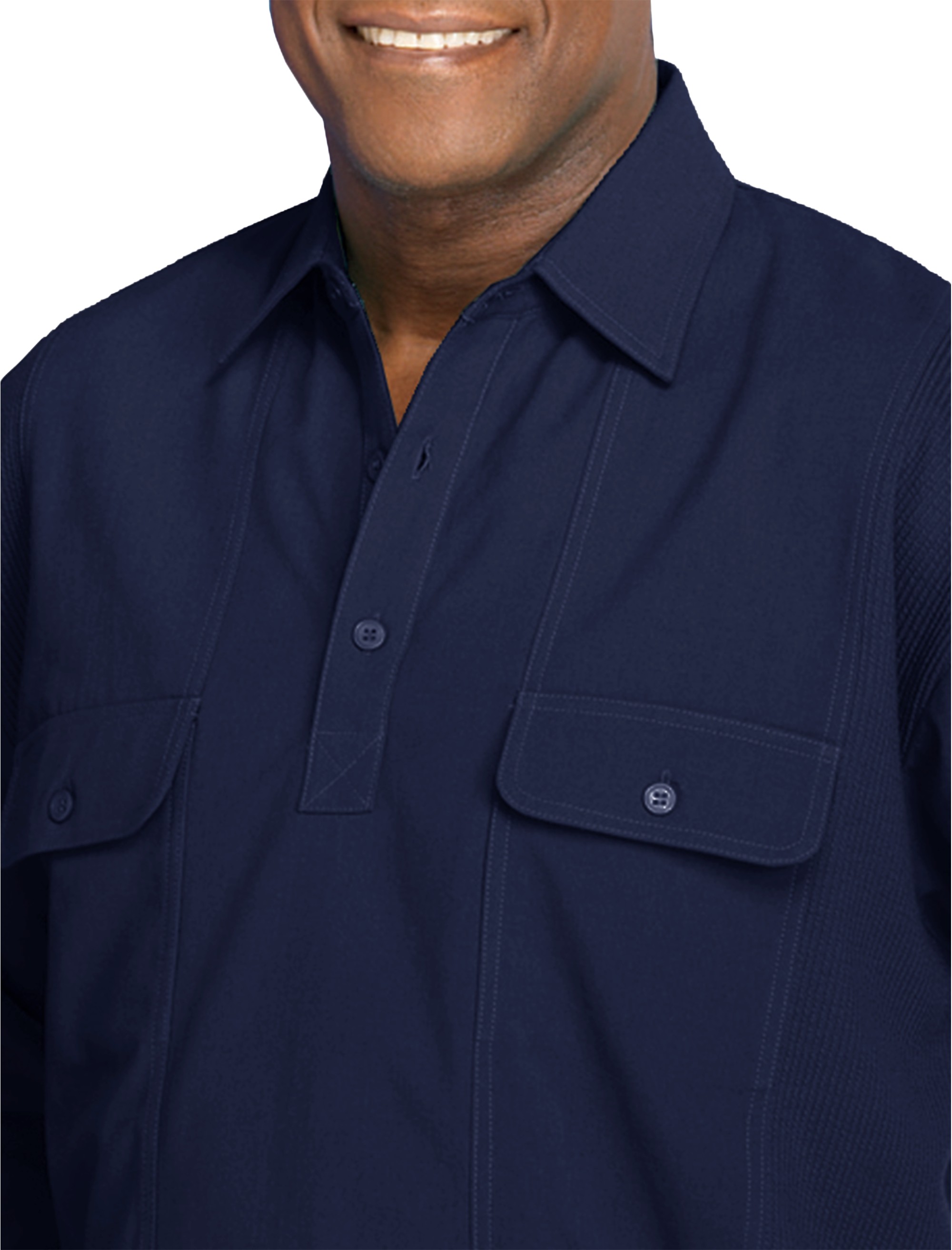 Long-Sleeve Mesh Panel Banded-Hem Shirt - thumbnail 2