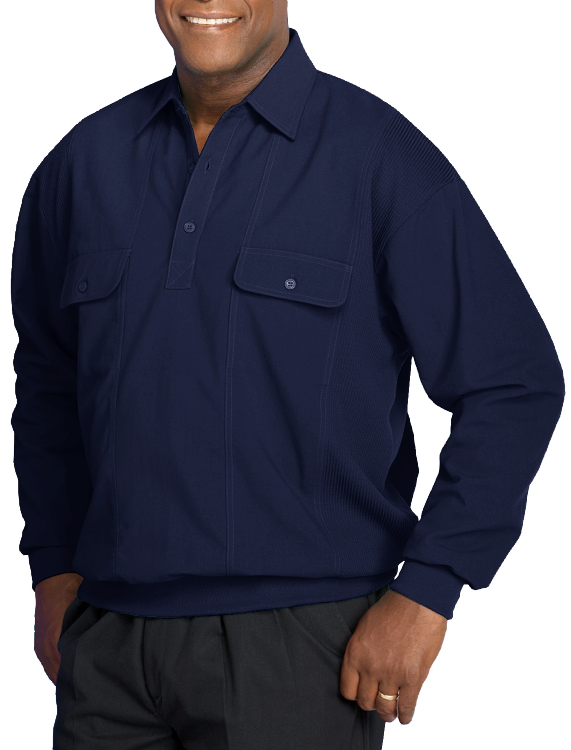 Long-Sleeve Mesh Panel Banded-Hem Shirt