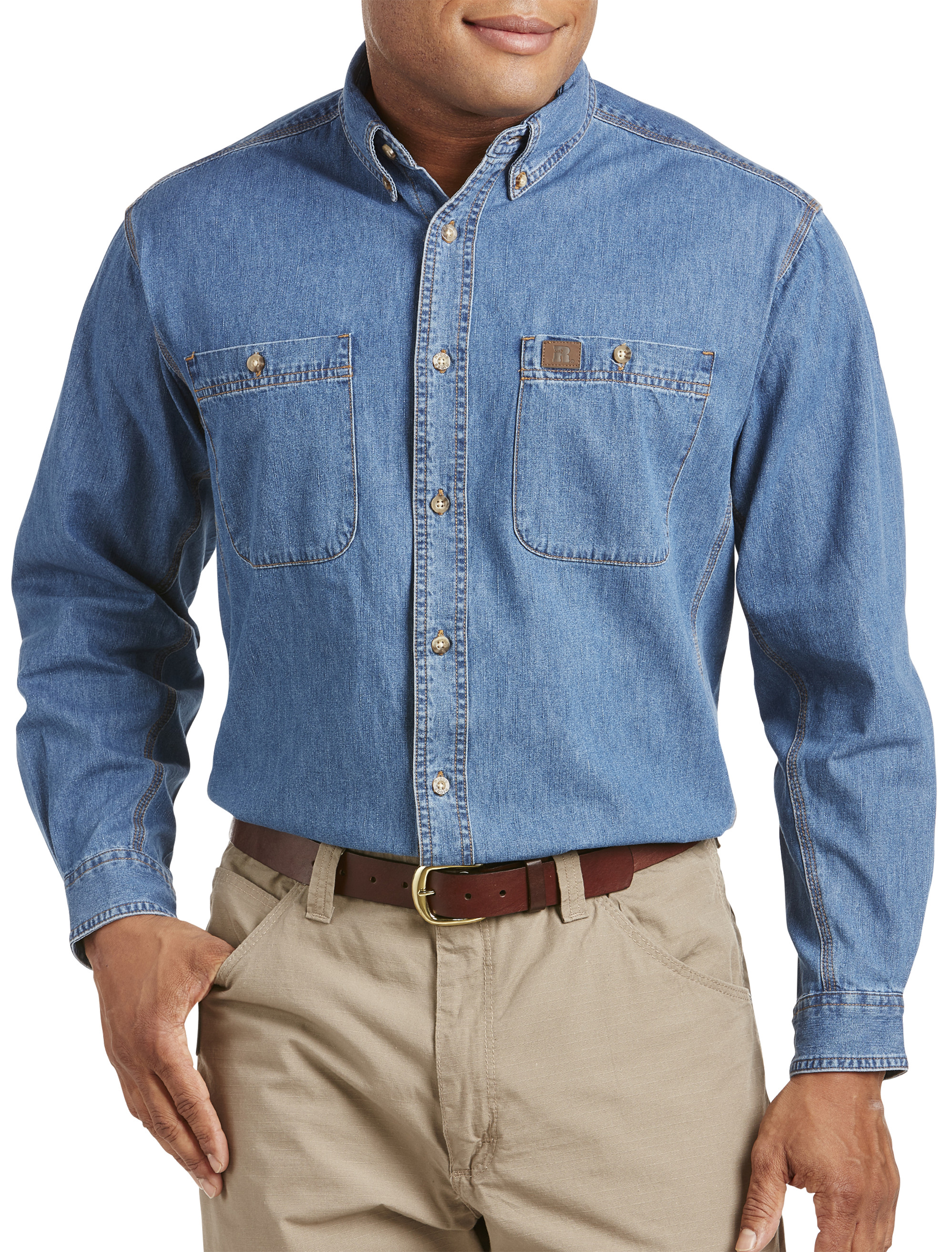 Men's wrangler denim work on sale shirts