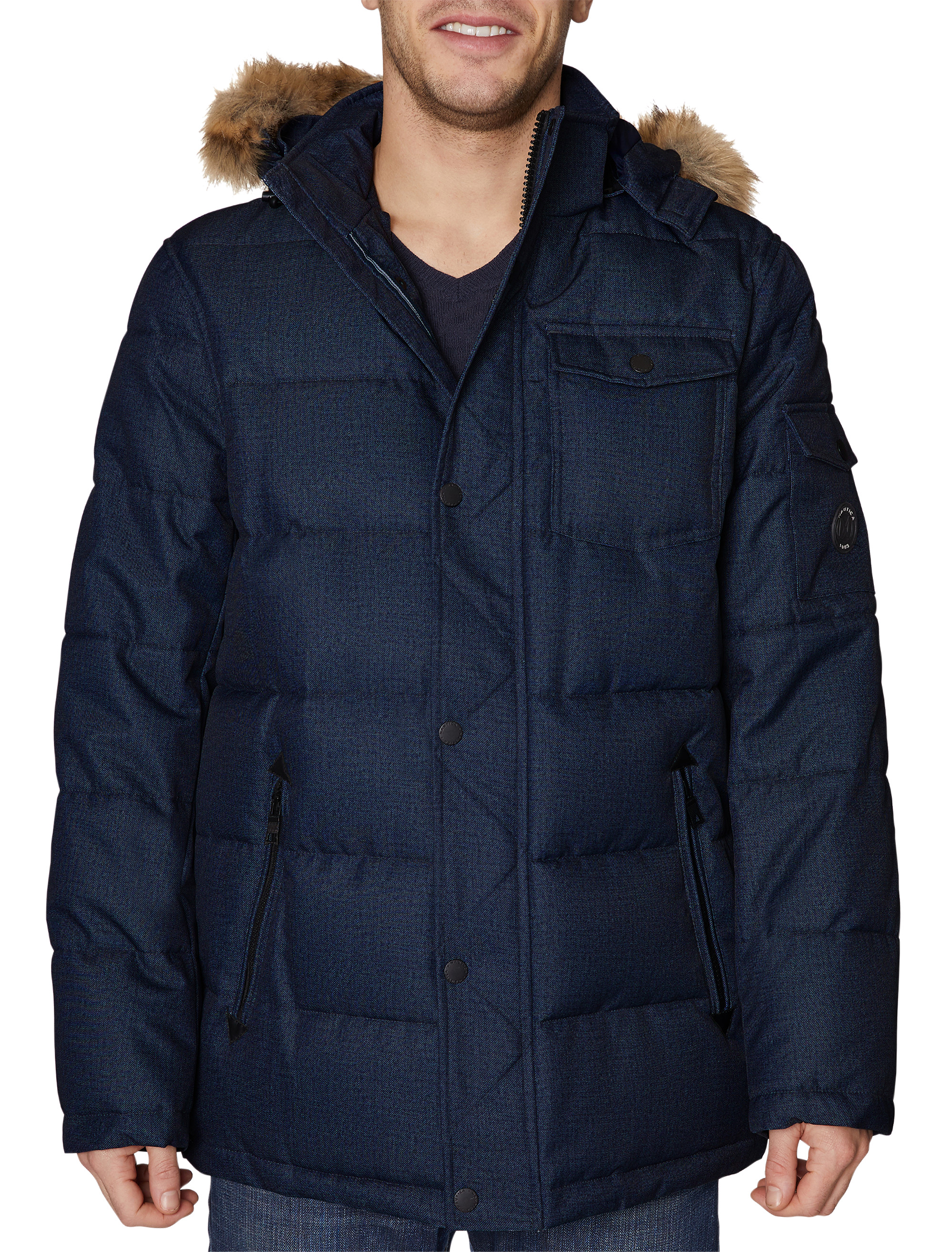 nautica faux fur hooded quilted jacket