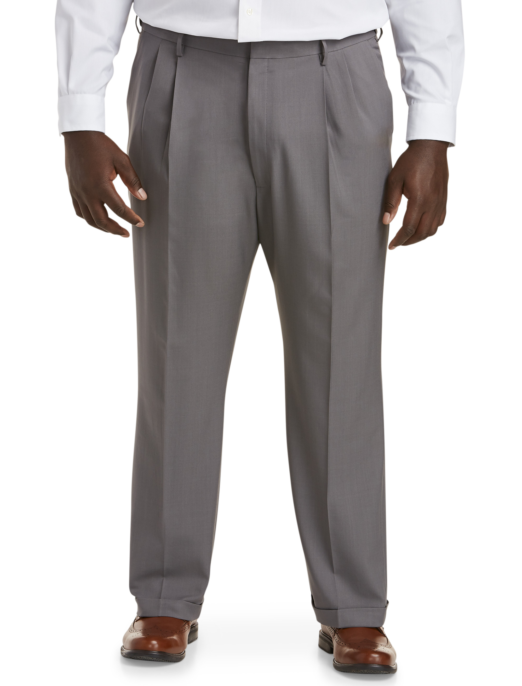 Men Stretch Straight Leg Pleated Dress Pants Formal Elastic Waist Suit  Trousers