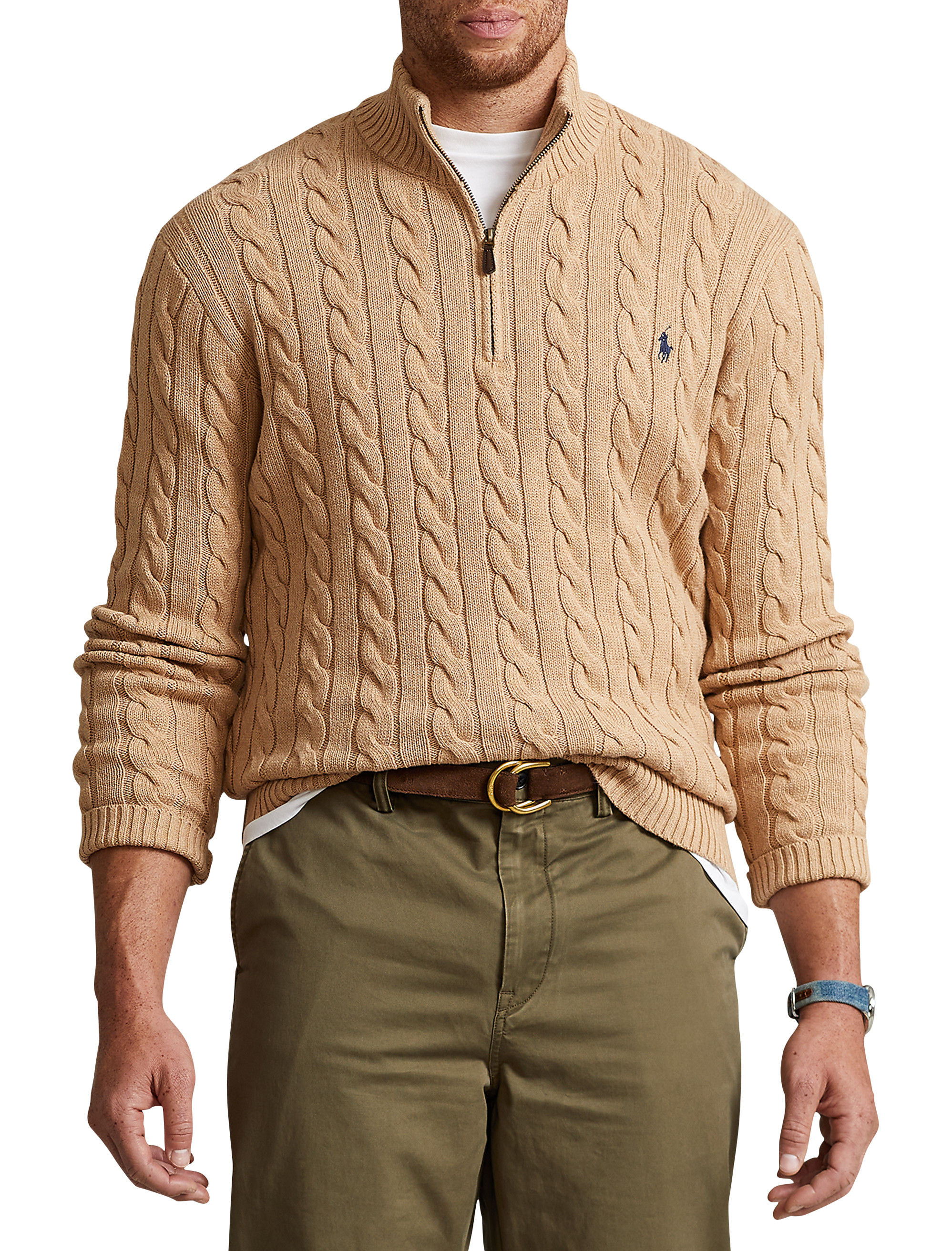 Big + Tall | Polo Ralph Lauren Cable Knit 1/4-Zip Sweater | DXL