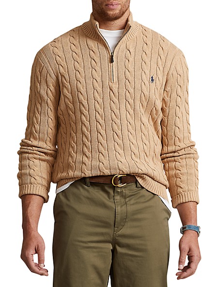 Big + Tall | Polo Ralph Lauren Cable Knit 1/4-Zip Sweater | DXL