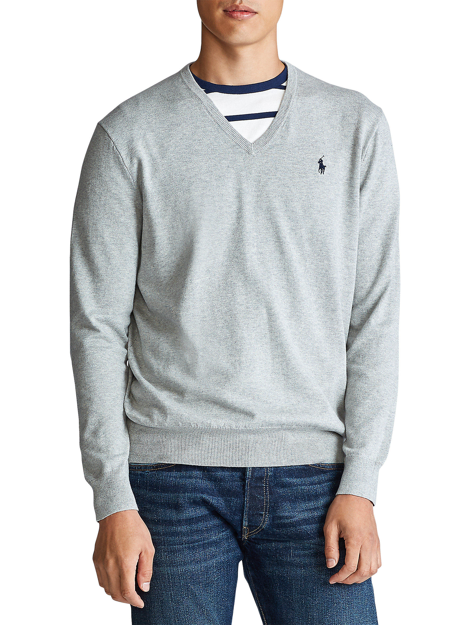 Polo Ralph Lauren Big And Tall Long-Sleeve V-Neck T-Shirt in White