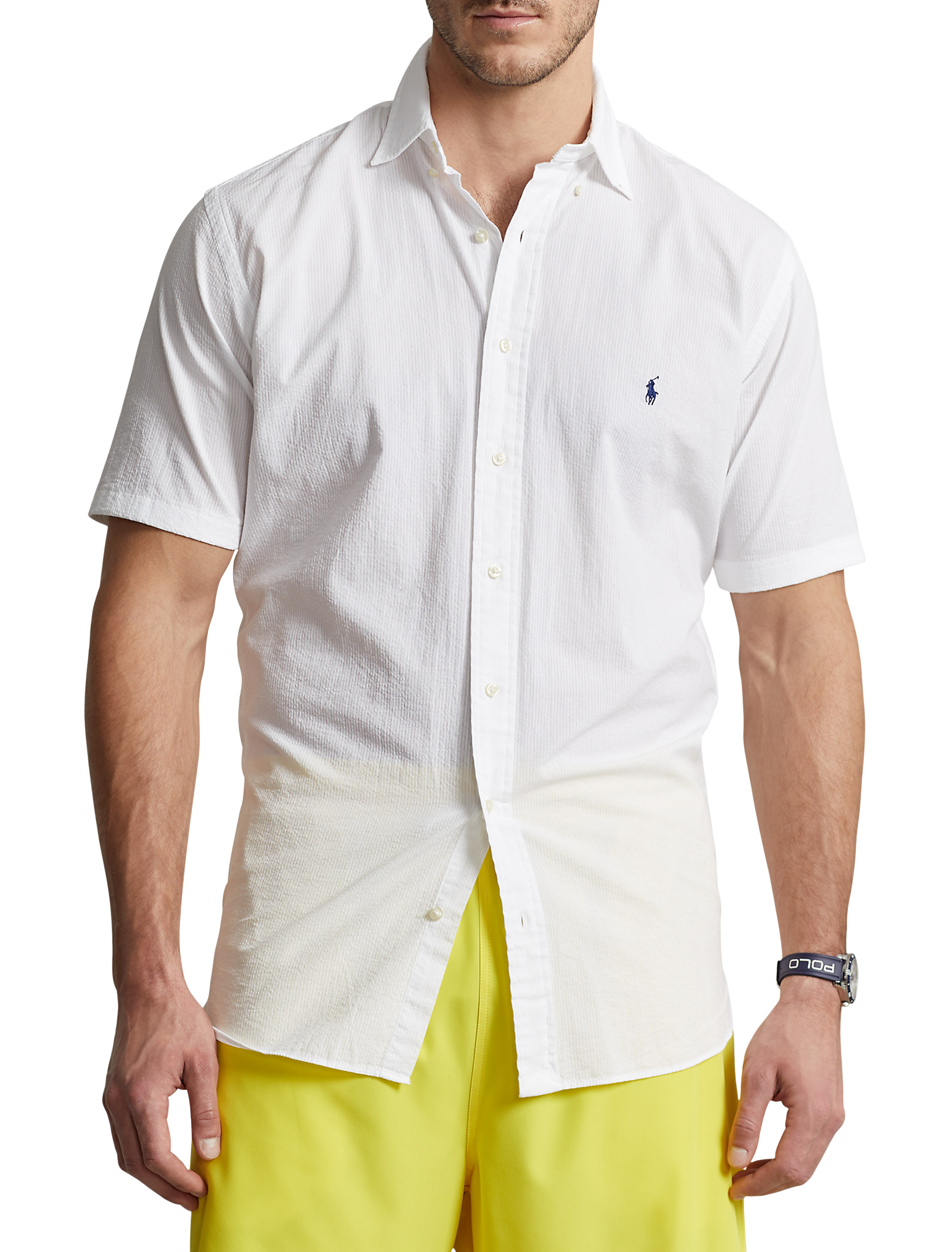 【グリーン系（35）】Seersucker SS Polo Polo Ralph Lauren Classic Fit Linen-Blend Seersucker Shirt | Belk
