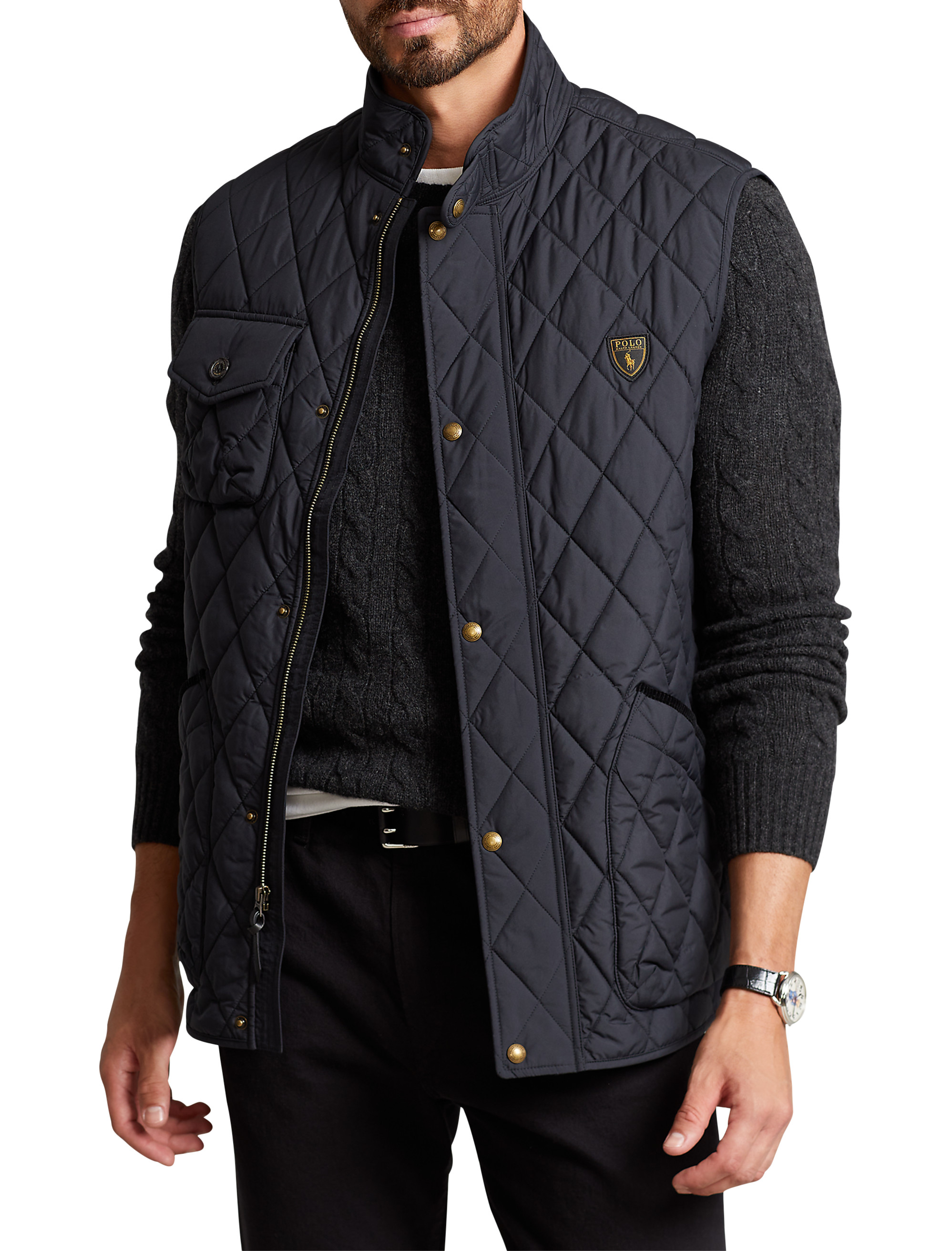 POLO RALPH LAUREN PACKABLE QUILTED VEST, Black Men's Shell Jacket