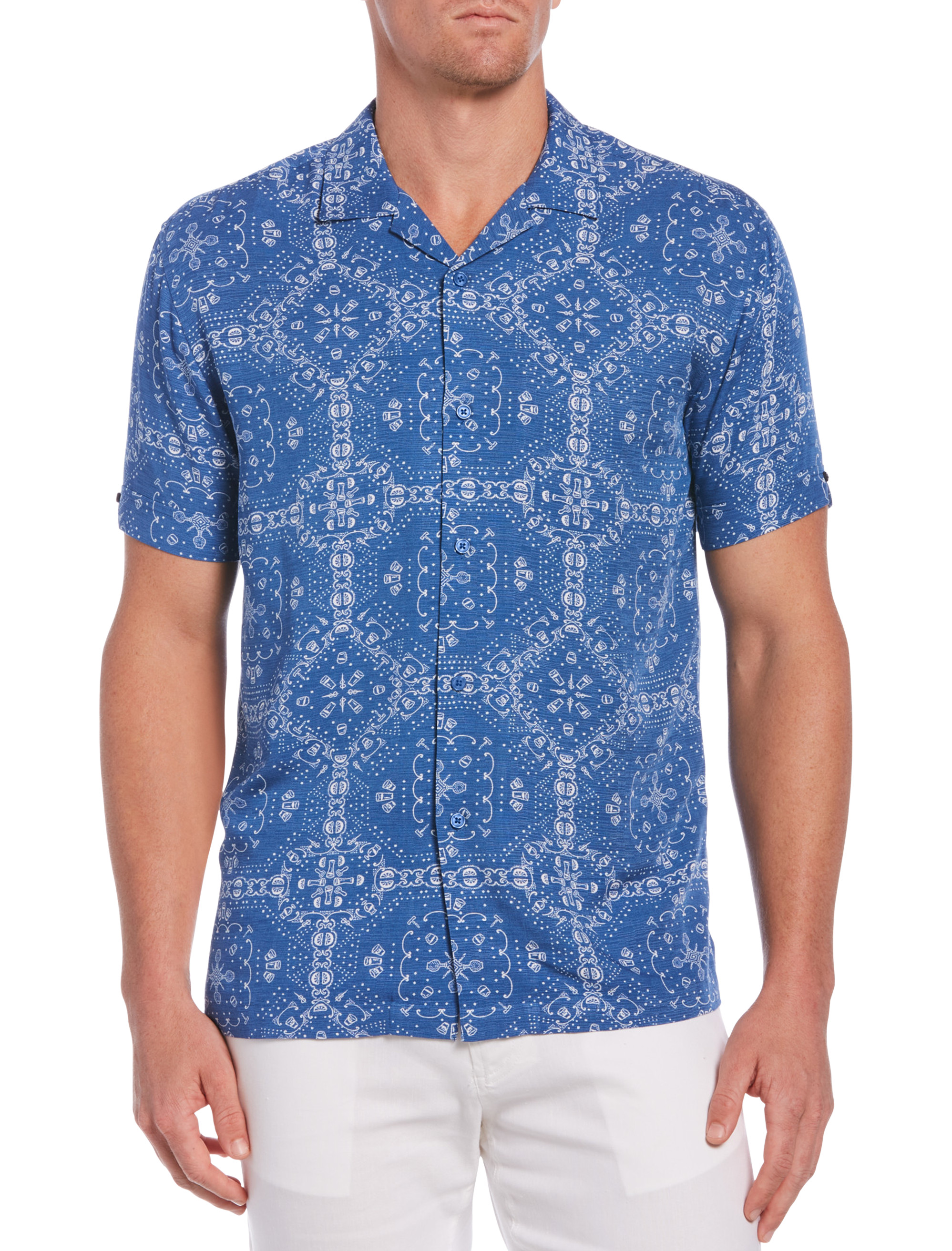 Cubavera Men's Big & Tall Bandana Print Camp Shirt