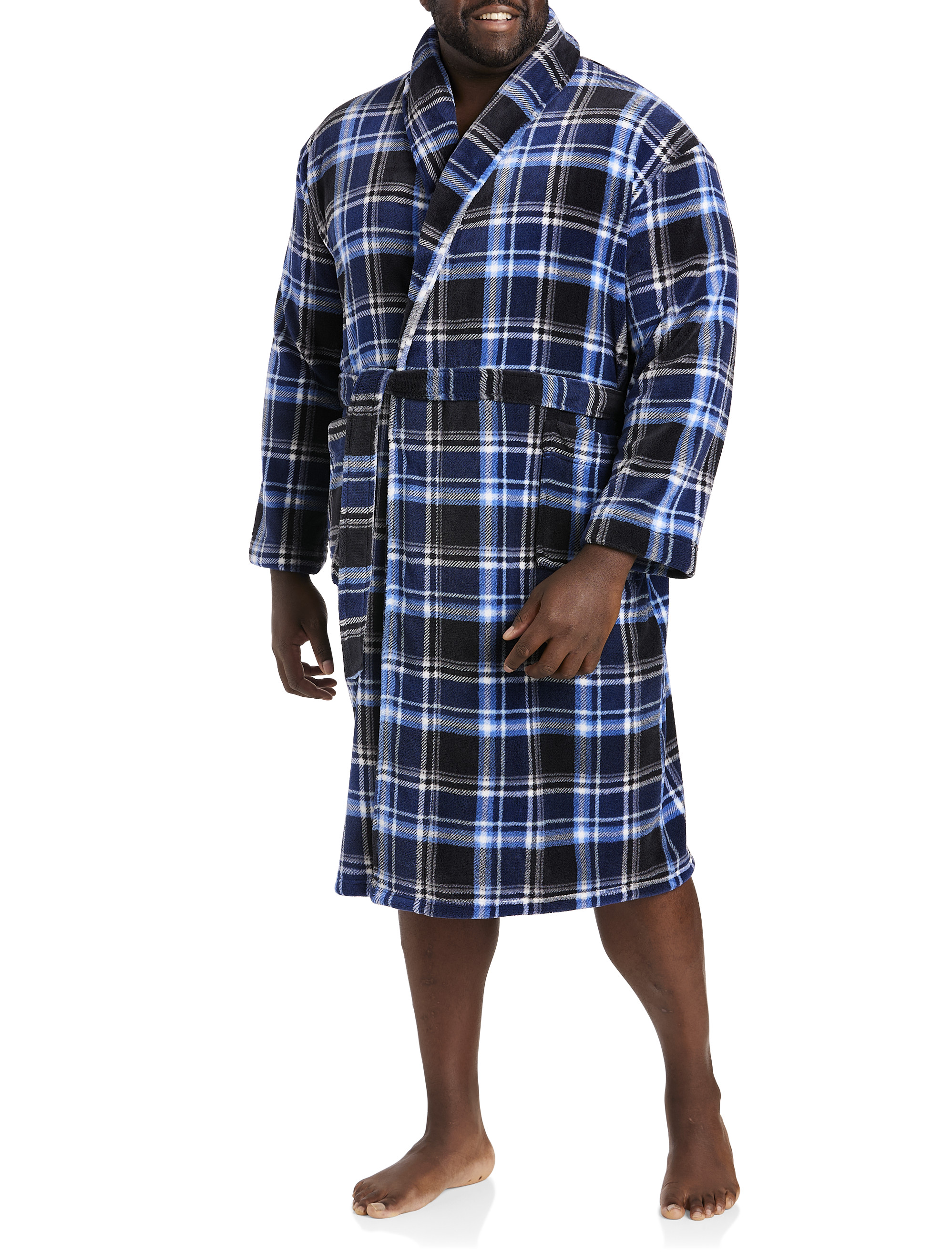 Men's Plaid Fleece Plush Wrap Robe