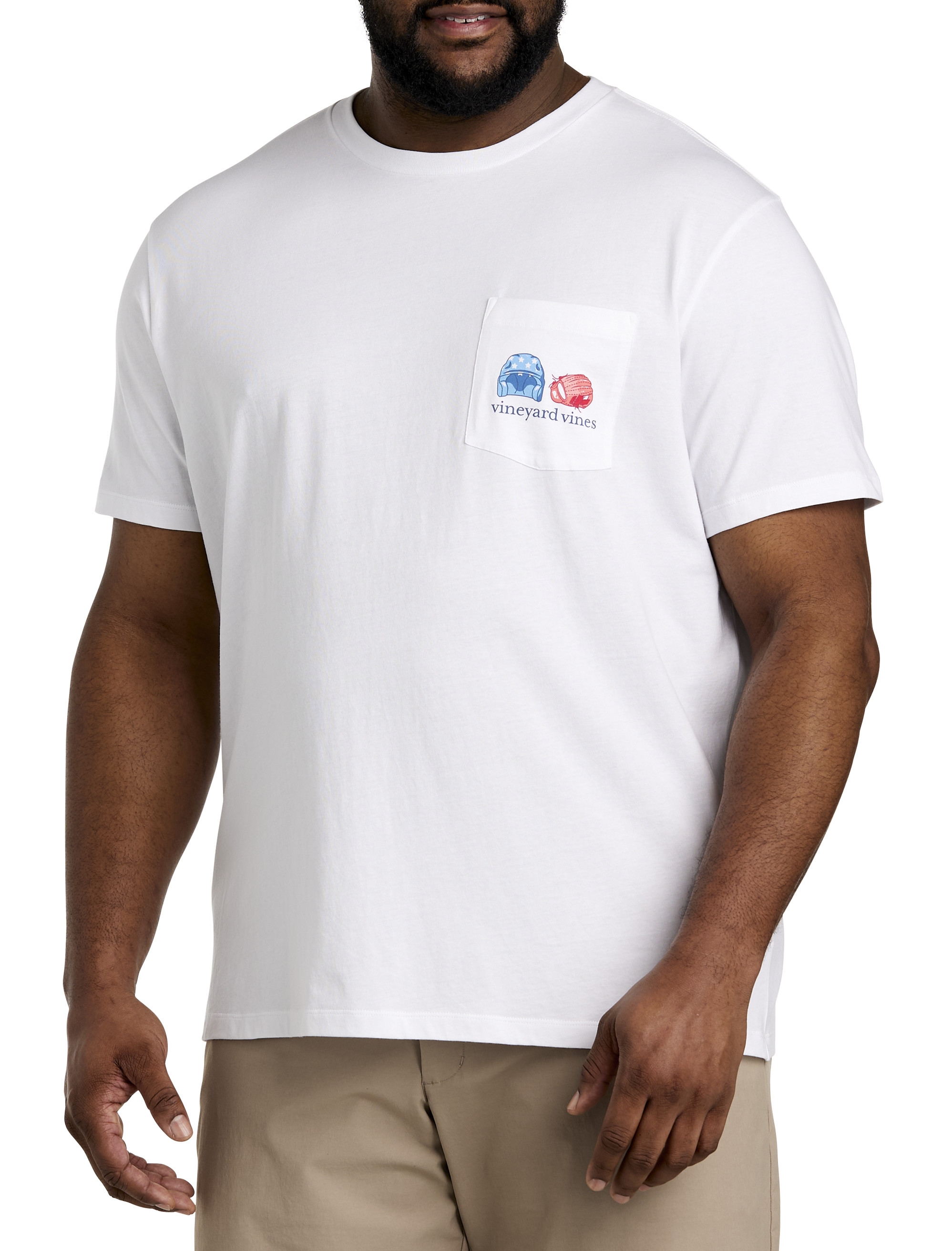 Vineyard Vines Men's Big & Tall Dynamic Baseball Flag Pocket T-Shirt - White - Short Sleeve T-shirts
