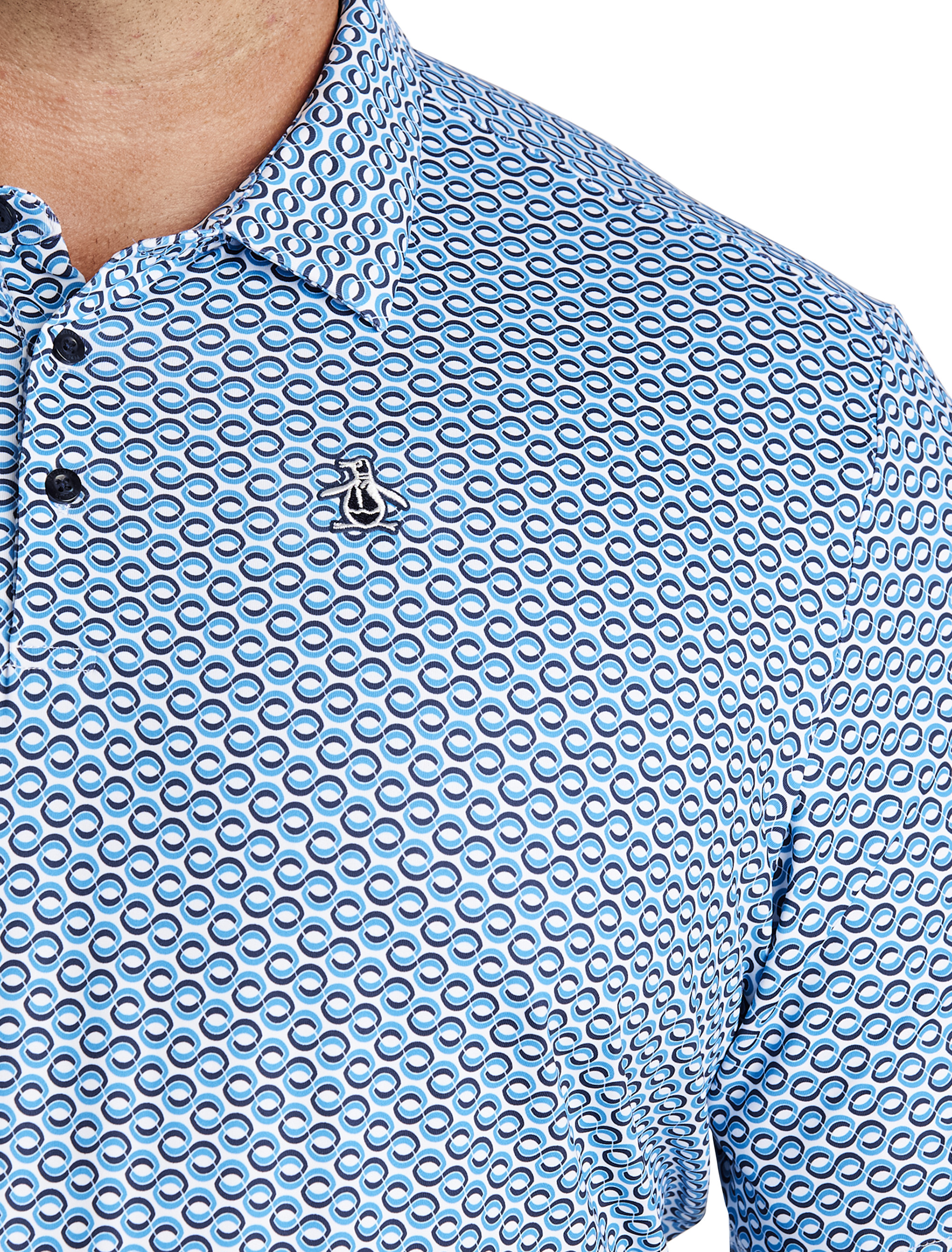 Original Penguin Men's Big & Tall Heritage Micro-Geometric Golf Polo Shirt - Blue - Polo Shirts
