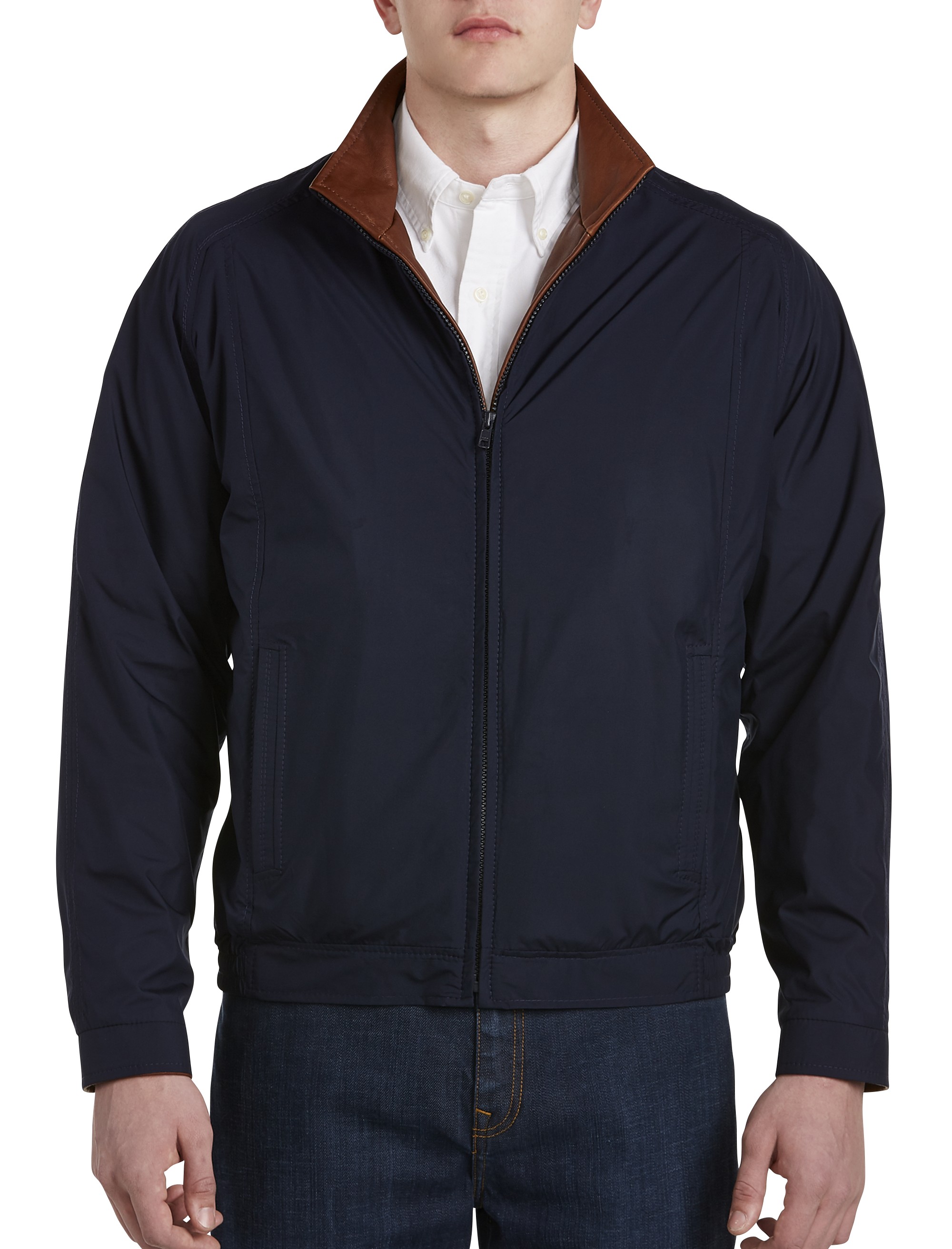 Leather-Trim Microfiber Bomber Jacket - thumbnail 2