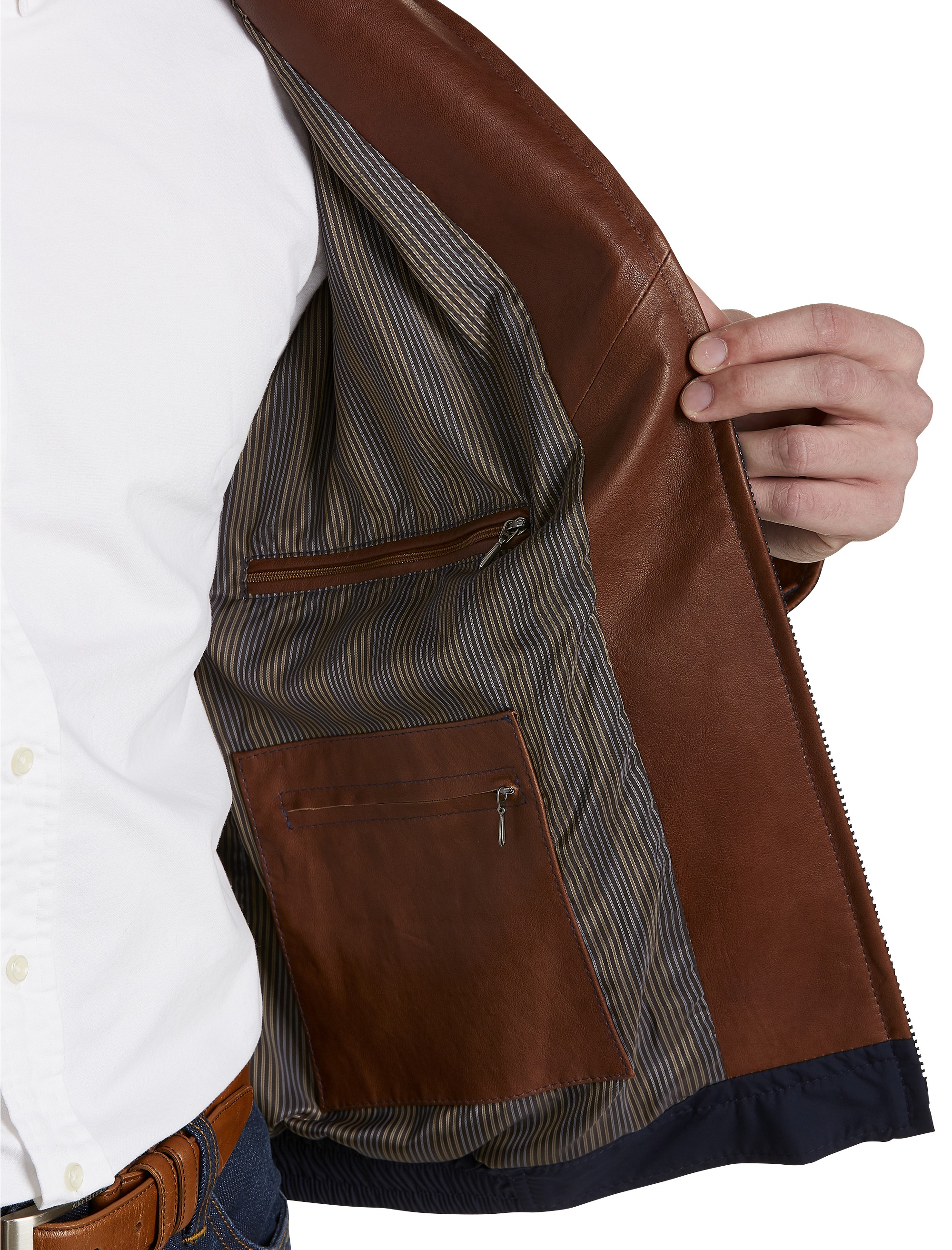 Leather-Trim Microfiber Bomber Jacket - thumbnail 3