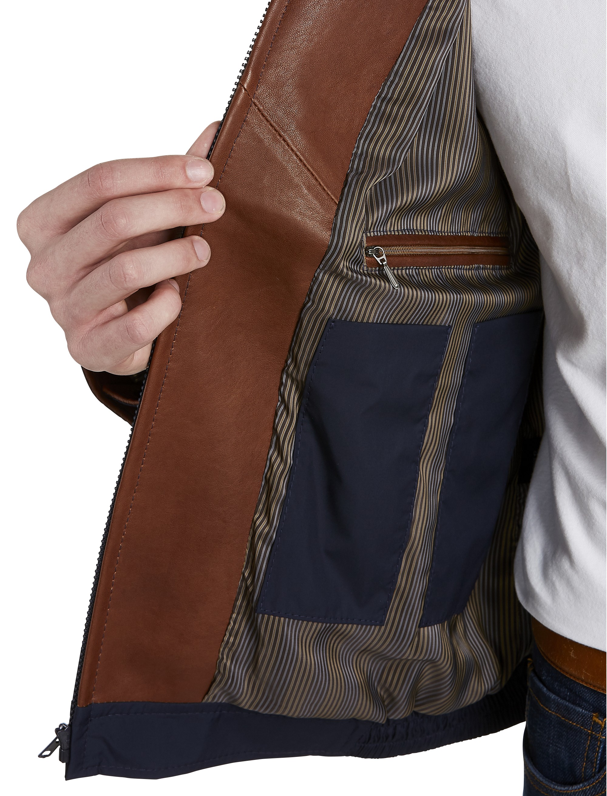 Leather-Trim Microfiber Bomber Jacket - thumbnail 4