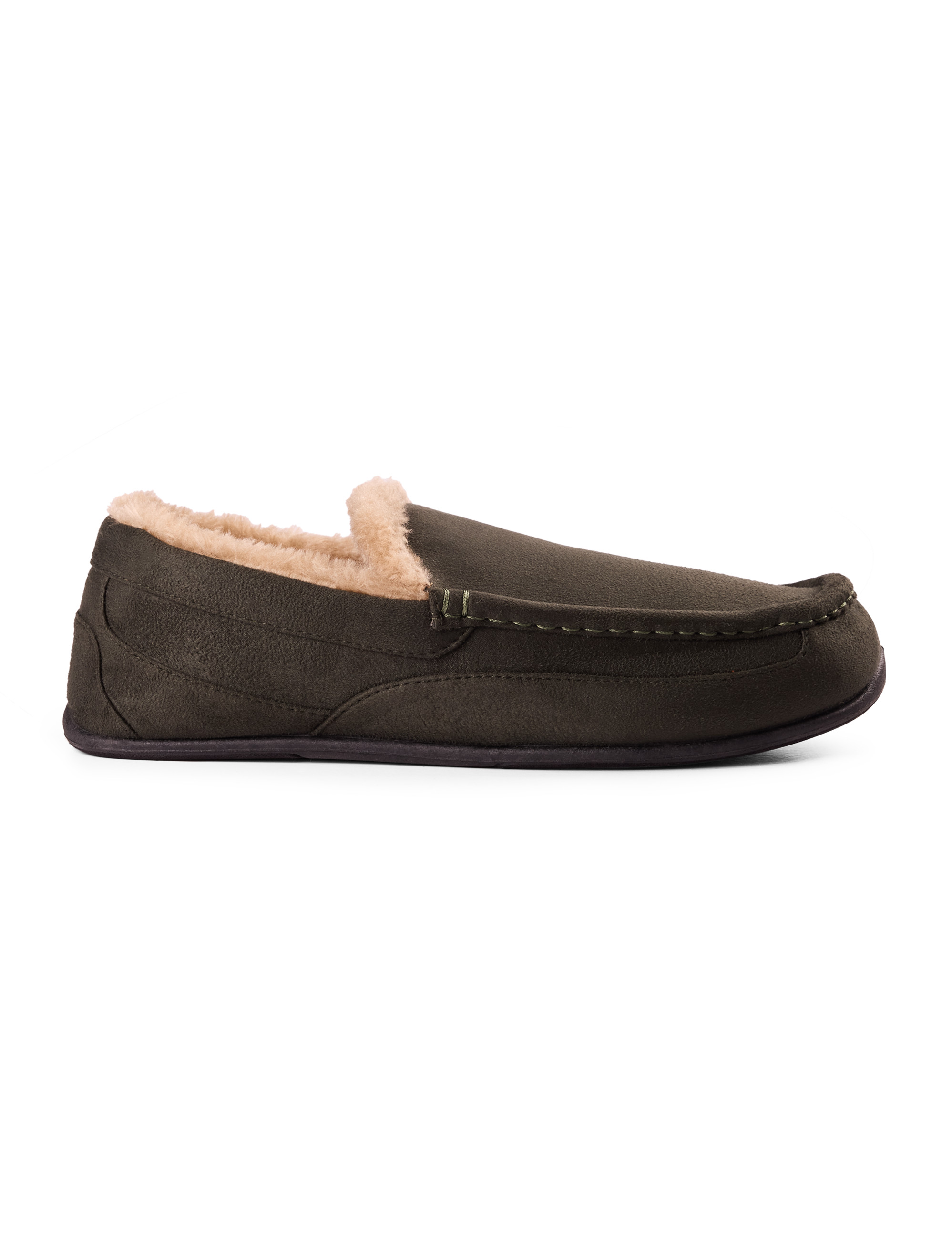 Big & Tall Men's Spun Microsuede Moccasin Slippers - Olive - Size 12 Wide