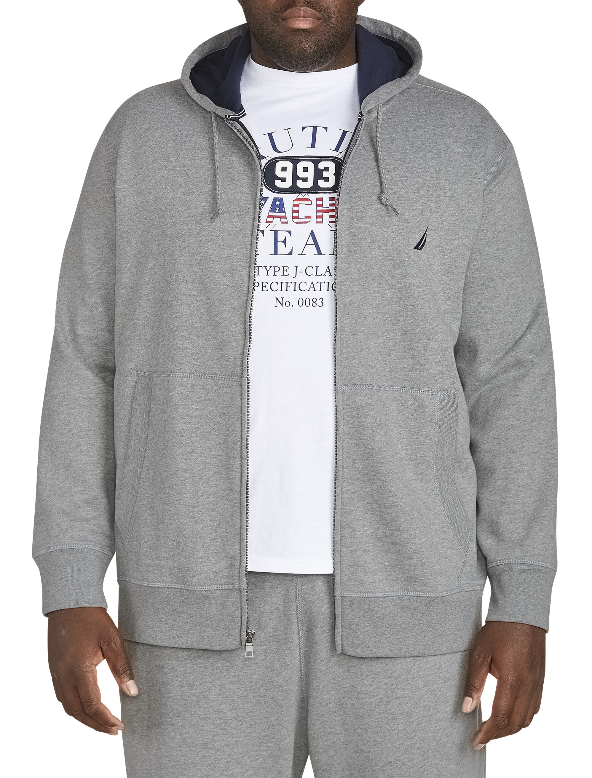 Nautica Men's J-Class Logo Fleece Hoodie (Gray Large) 