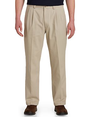 Harbor Bay by DXL Big and Tall Waist-Relaxer Pleated Twill Pants 58 Regular/30 Inseam Black 