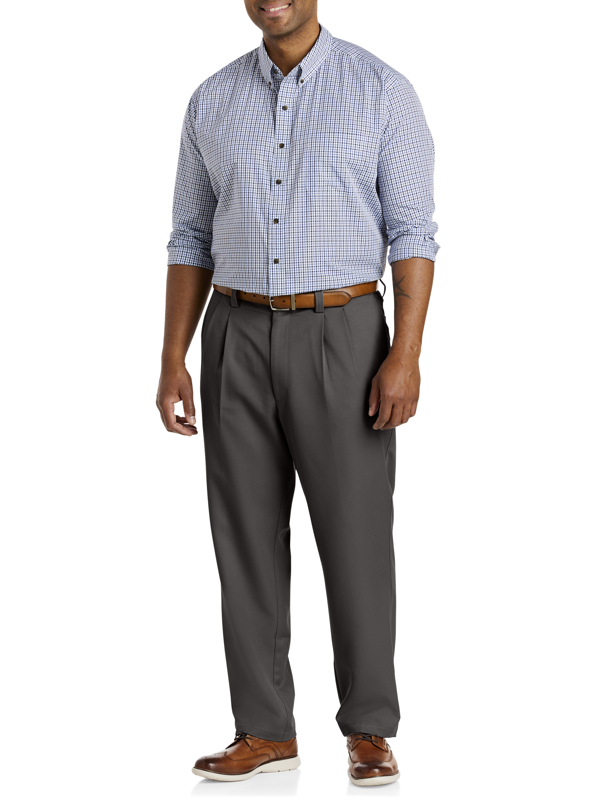 Big + Tall | Oak Hill Waist-Relaxer Pleated Microfiber Pants | DXL