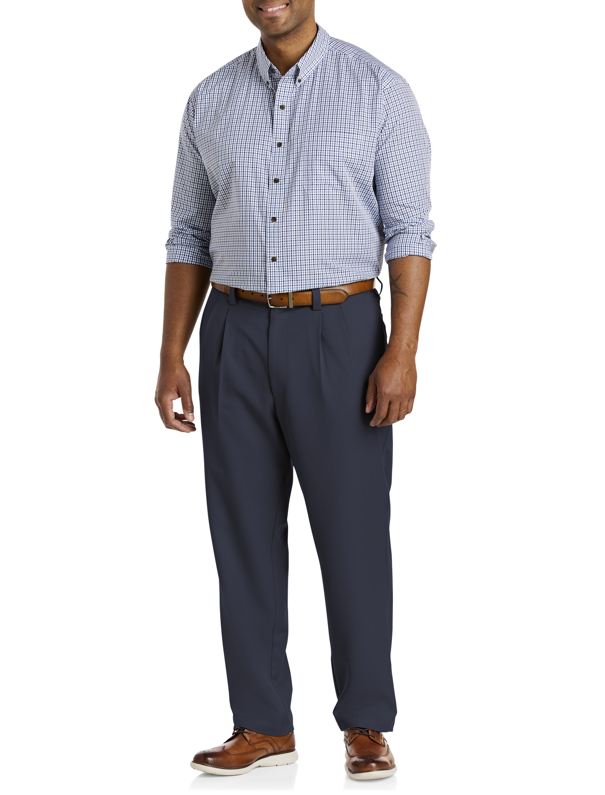 Big + Tall | Oak Hill Waist-Relaxer Pleated Microfiber Pants | DXL