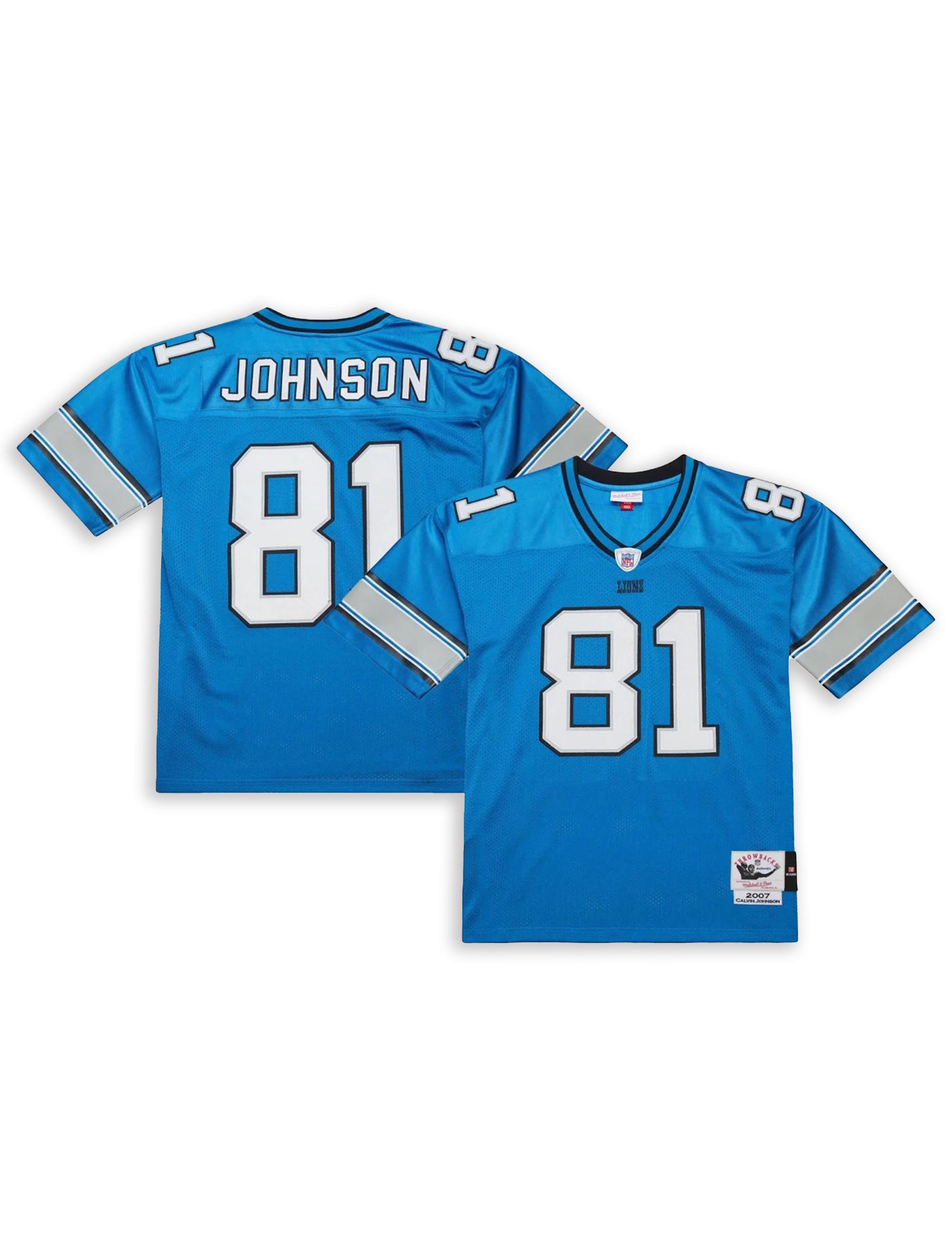 Men's Mitchell & Ness Calvin Johnson Blue Detroit Lions Big & Tall 2007 Legacy Retired Player Jersey