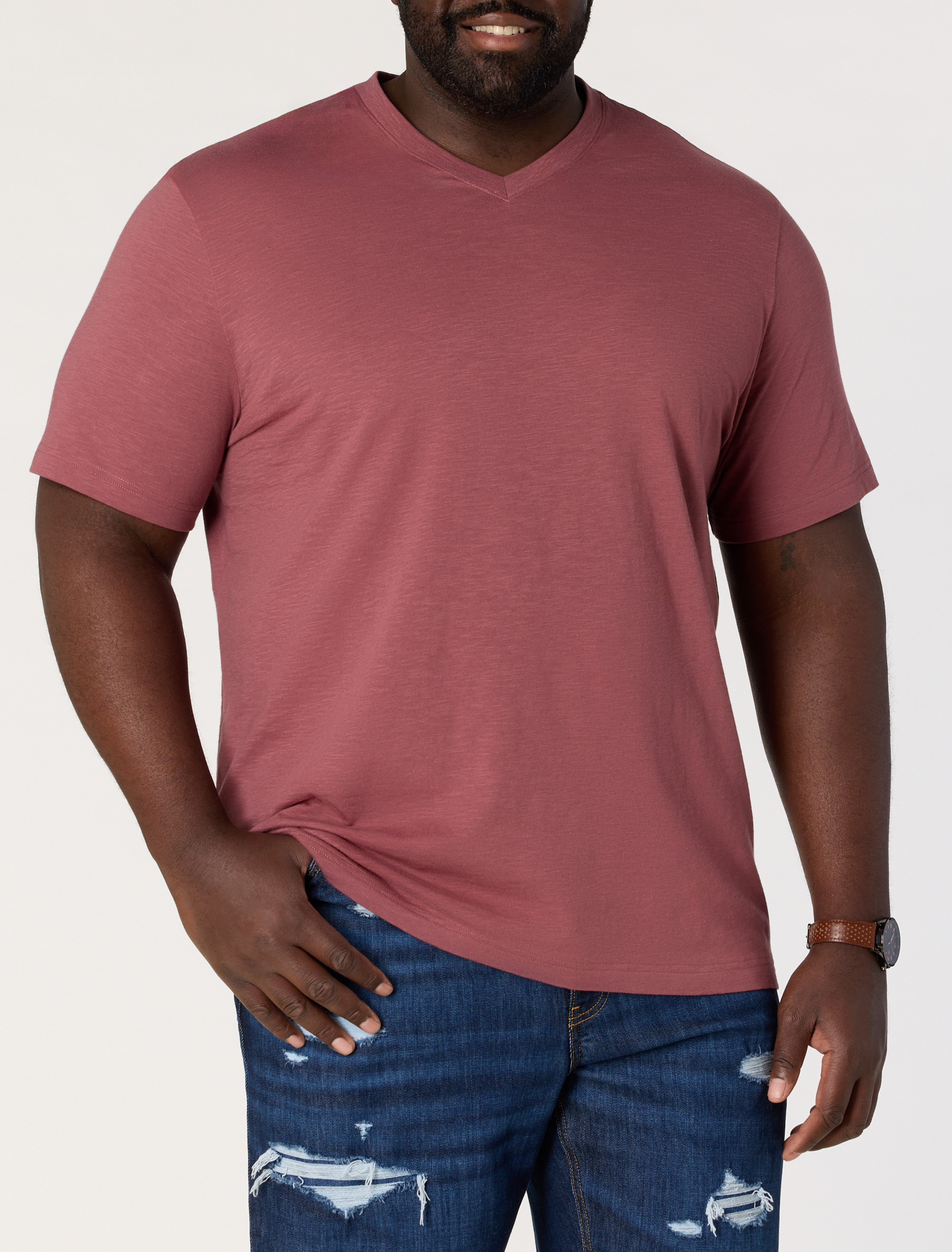 Big & Tall Men's Slub Knit V-Neck T-Shirt - Rose Brown - Size 1XLT