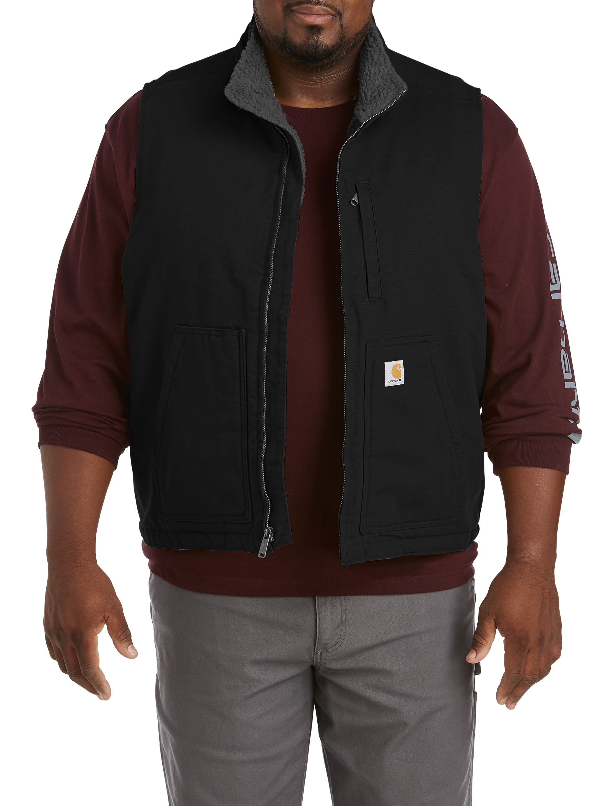 Loose Fit Washed Duck Sherpa-Lined Vest
