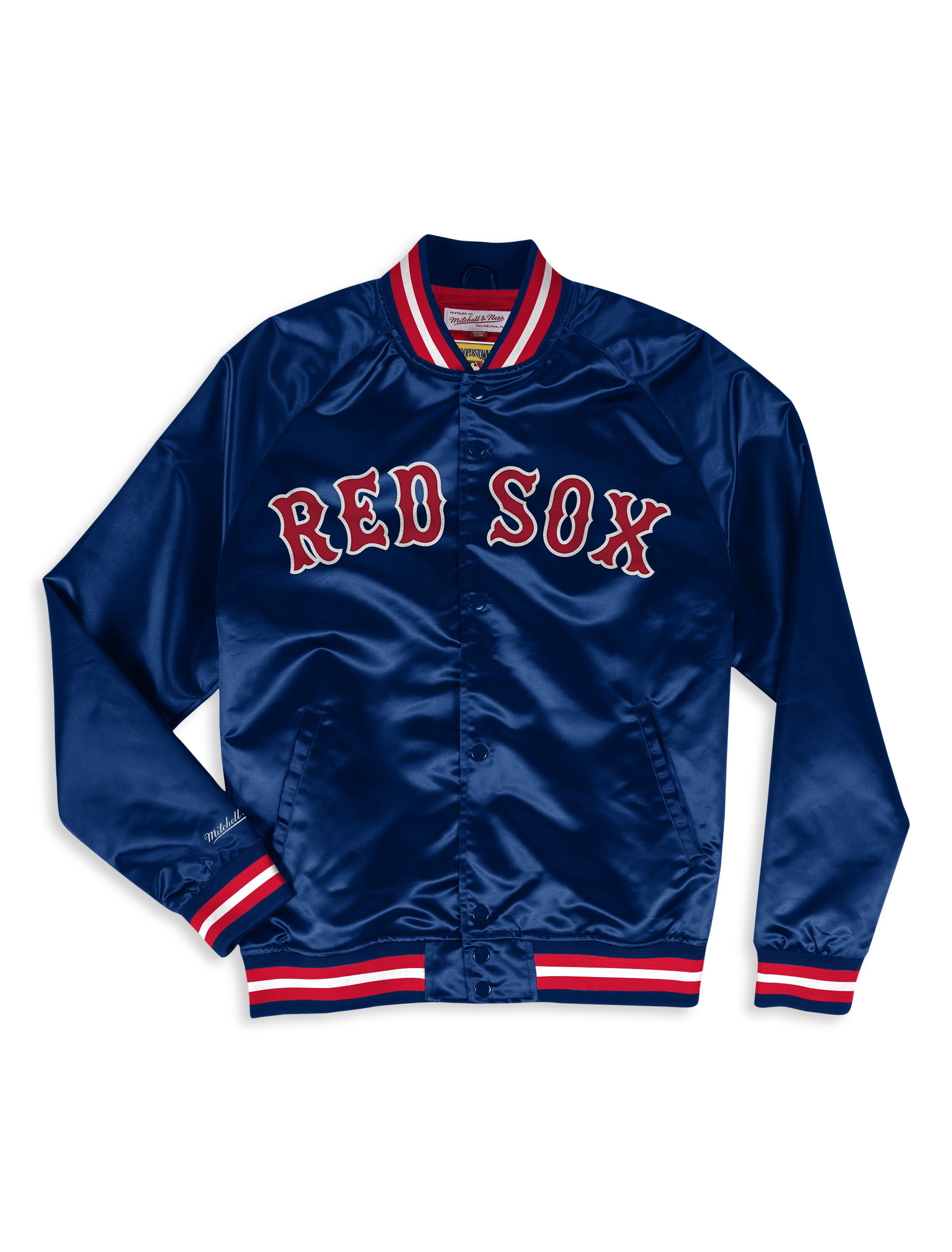 Men's Mitchell & Ness Navy Boston Red Sox Big Tall Satin Full-Snap Jacket