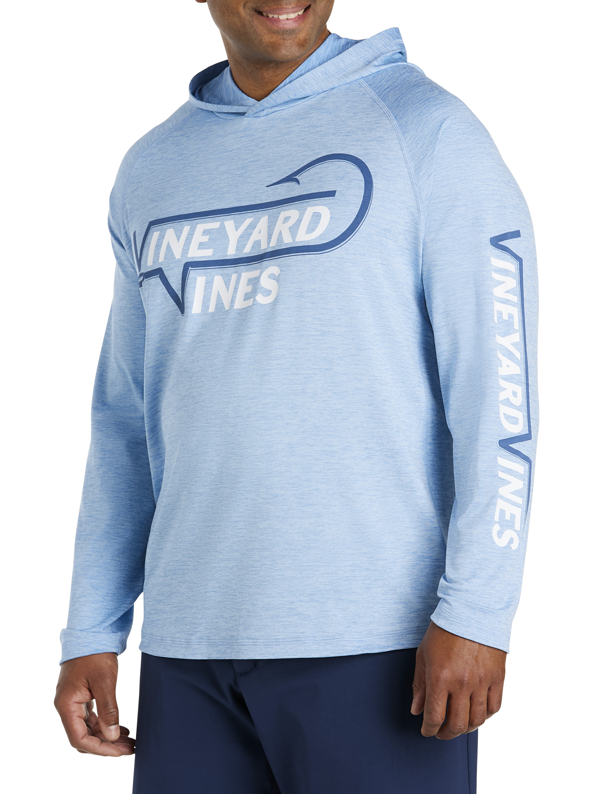 Vineyard Vines Men's Big & Tall Fish Hook Harbor Long-Sleeve Hoodie T-Shirt - Blue - Long Sleeve T-shirts