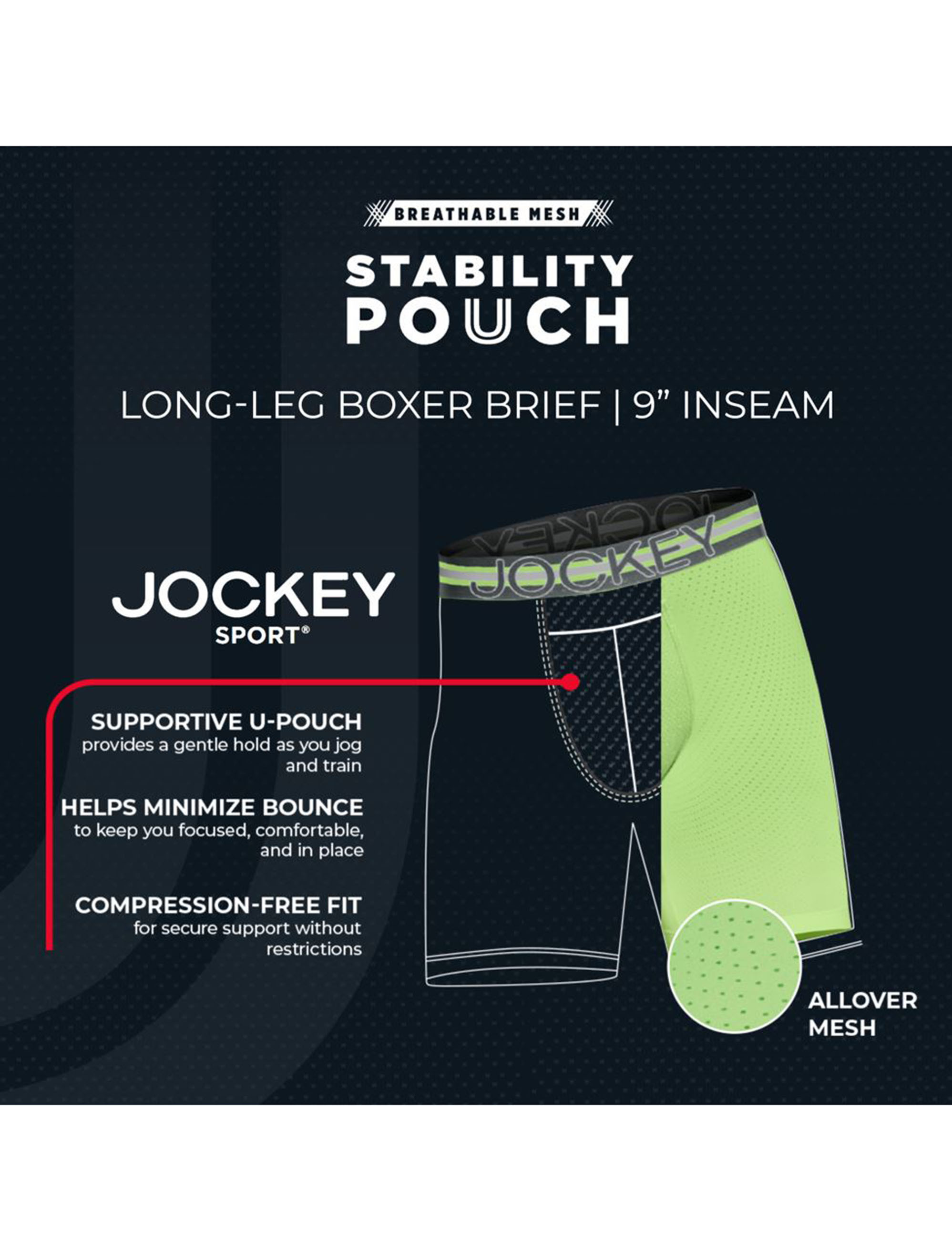 Jockey Sport Stability Pouch Microfiber 9 Long Leg Boxer Brief