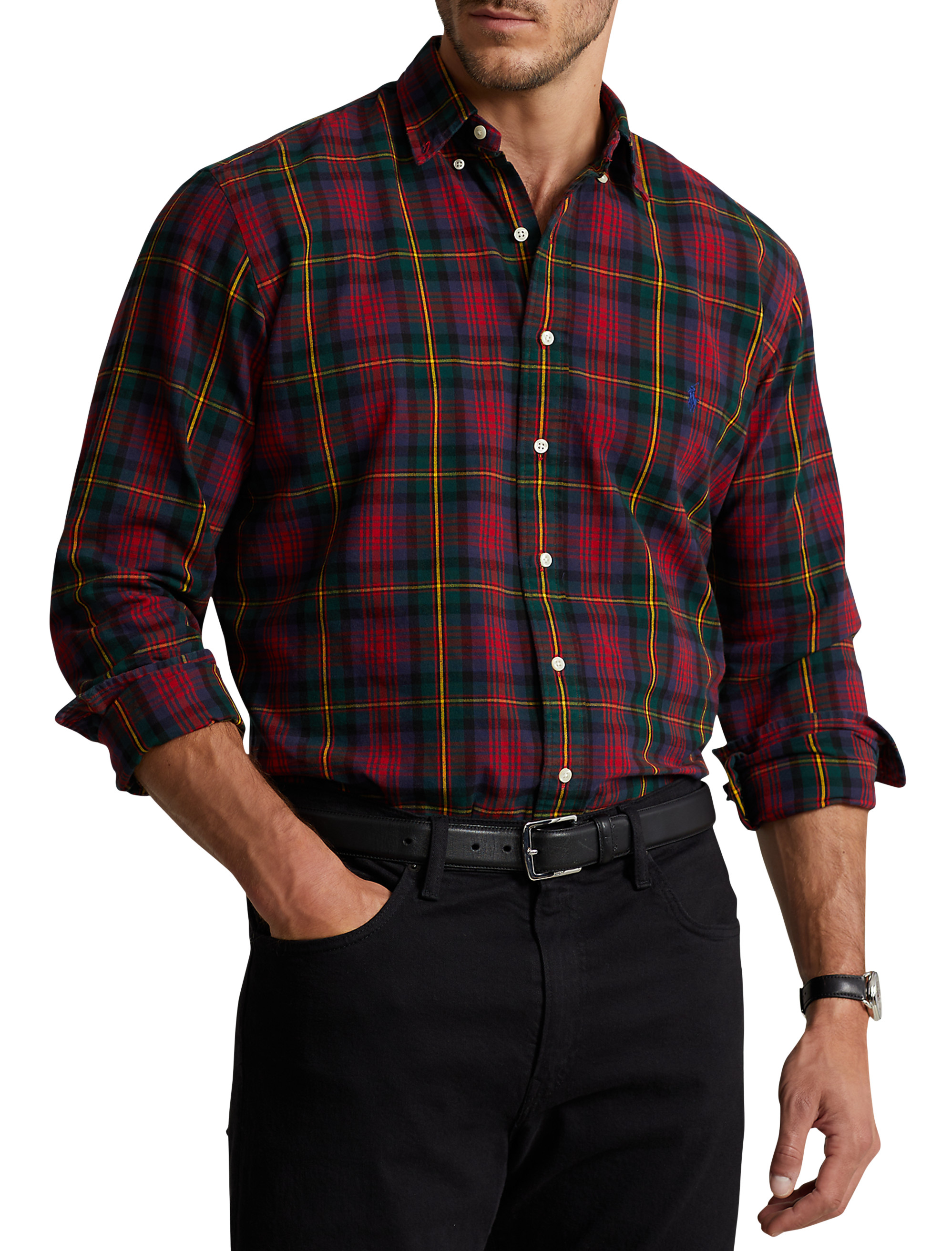 Men's V-neck, Plaid Shirt, Polo Shirts, Green Polo