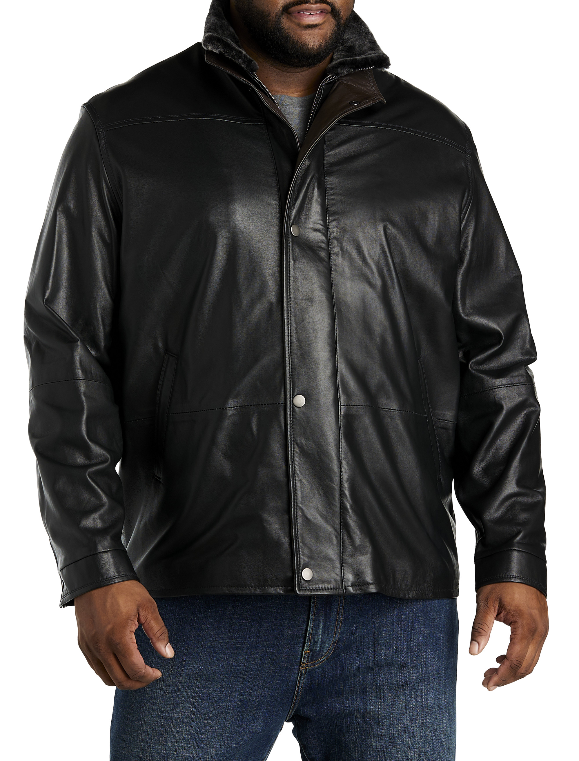 Mens Leather Jacket With Hoodie - Tall size