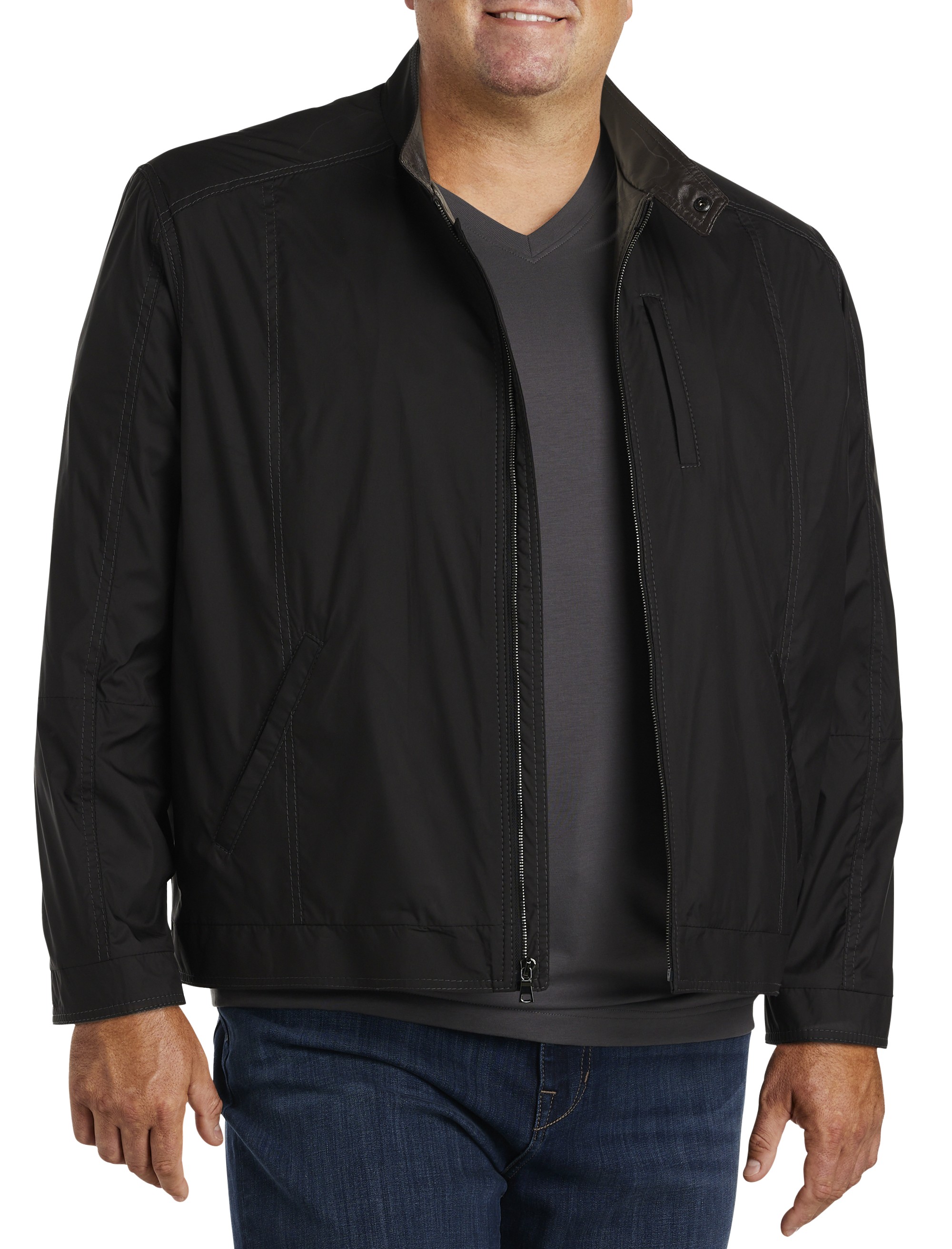 Leather-Trimmed Moto Jacket