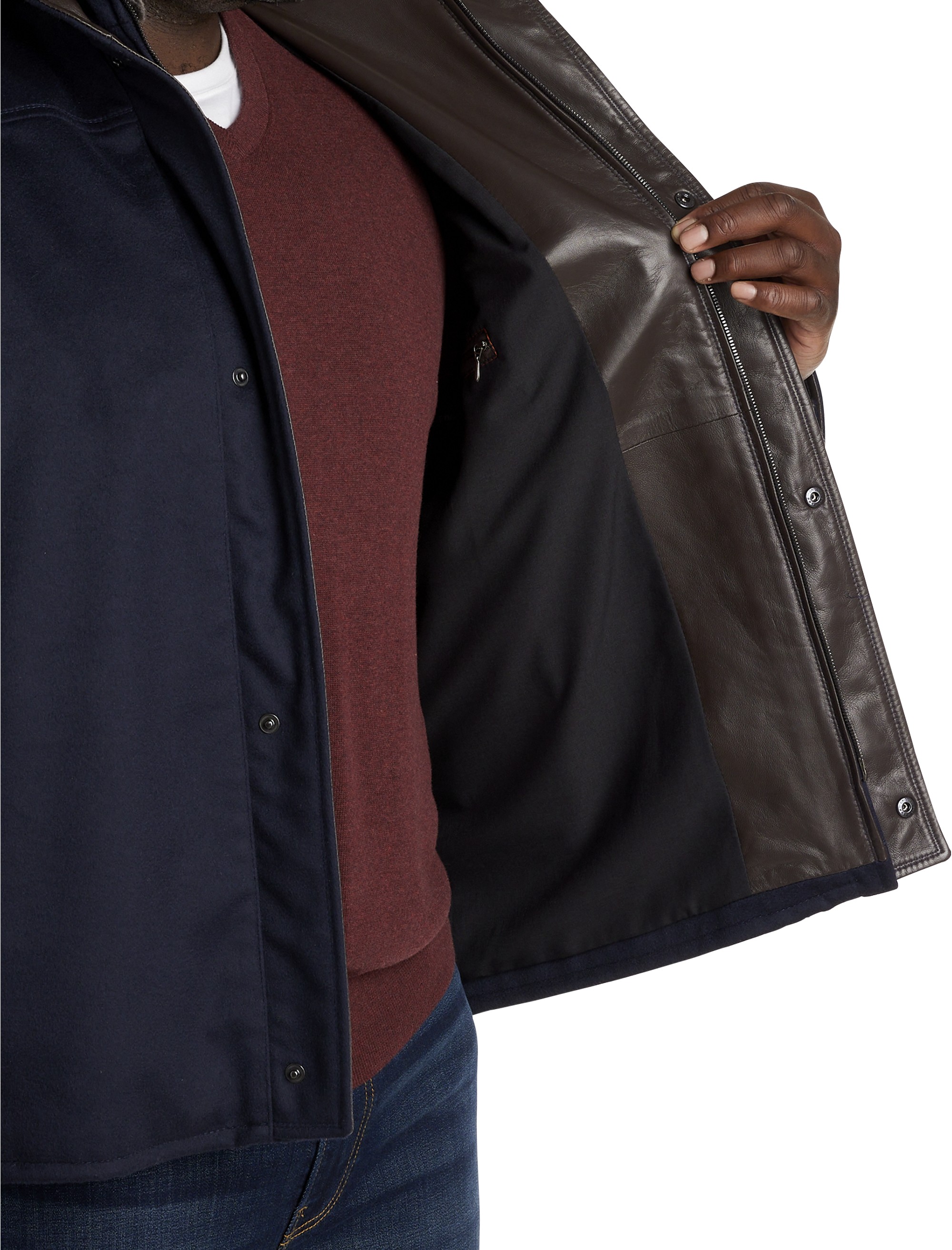 Long Leather-Trimmed Moto Jacket - thumbnail 2