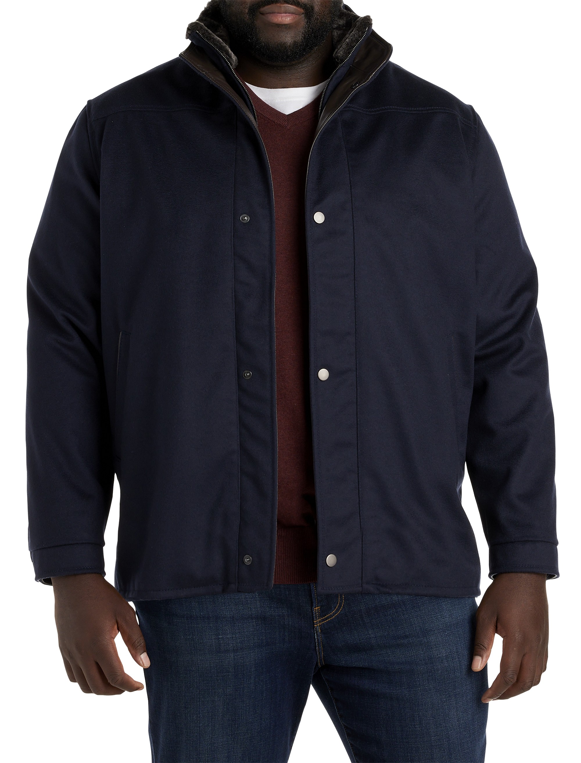 Long Leather-Trimmed Moto Jacket