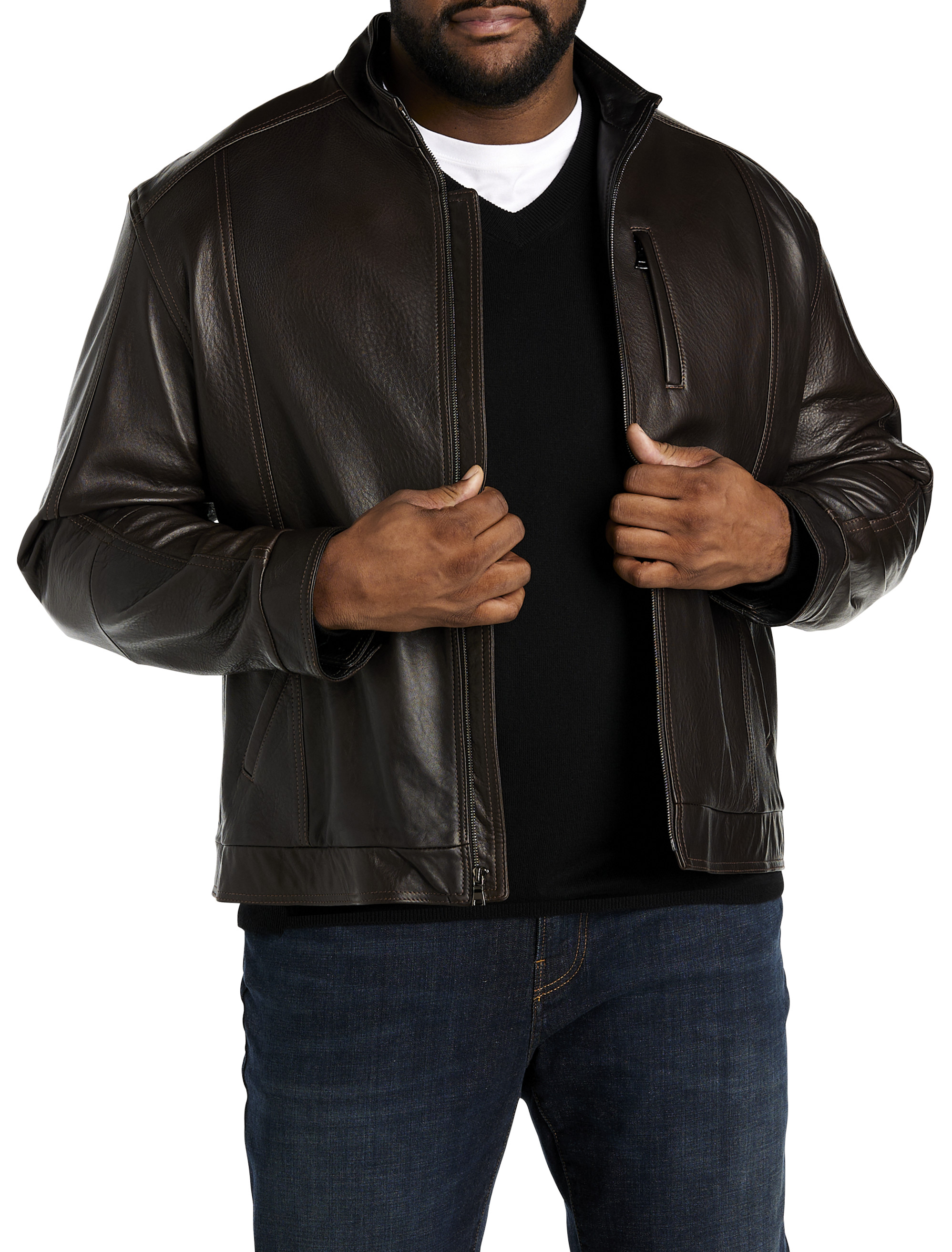 Mens Leather Jacket With Hoodie - Tall size