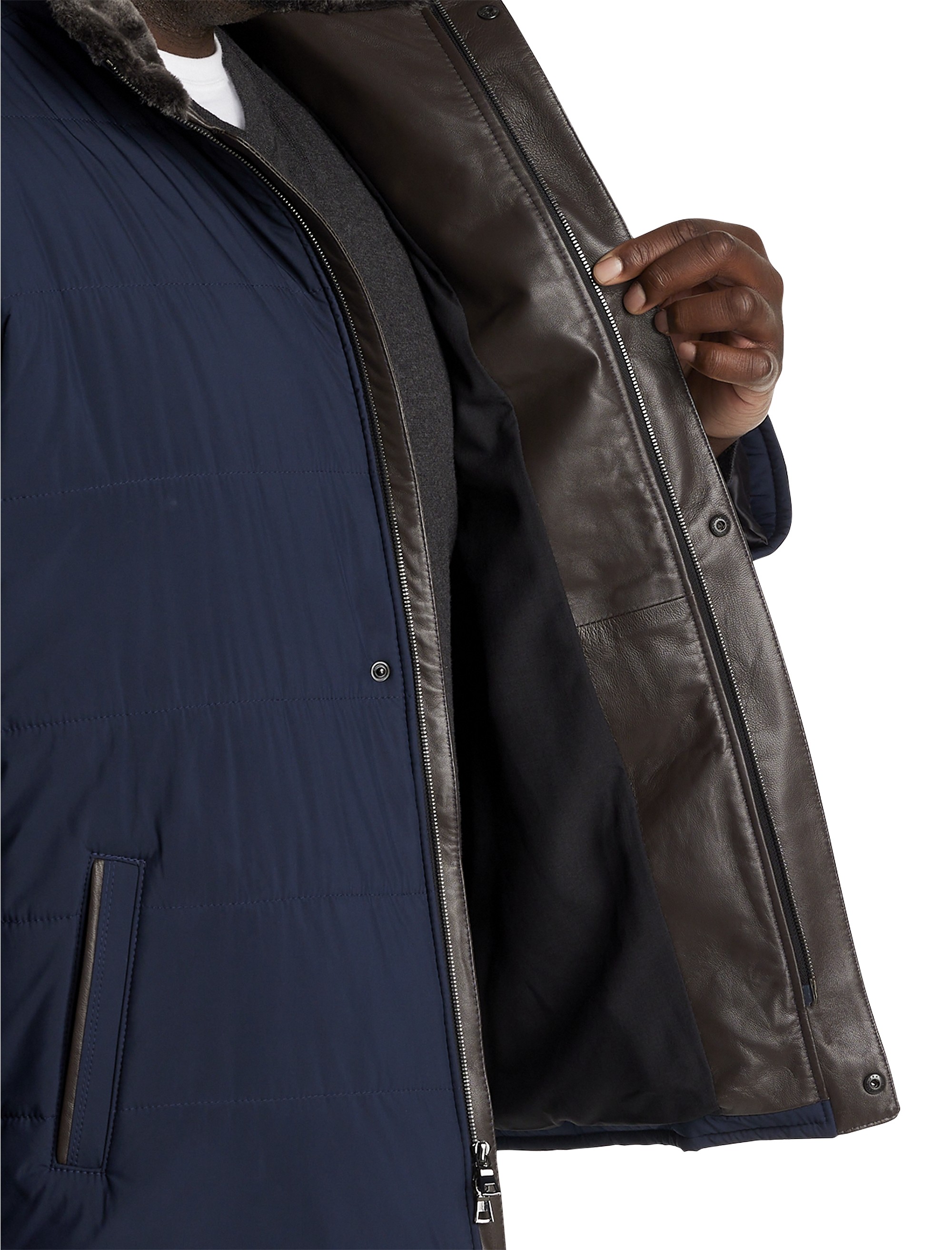 Quilted Puffer Jacket with Leather Trim - thumbnail 3