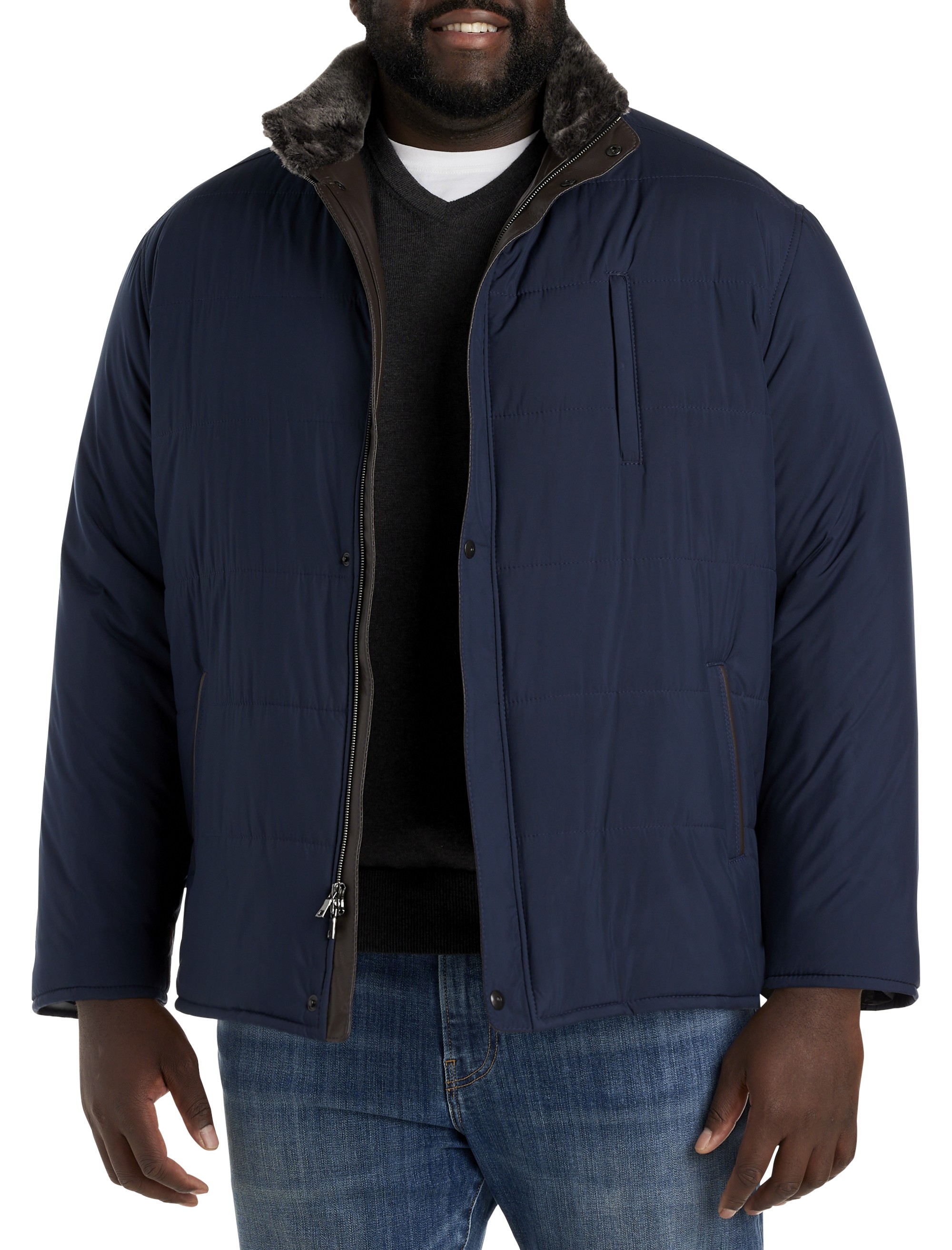 Quilted Puffer Jacket with Leather Trim