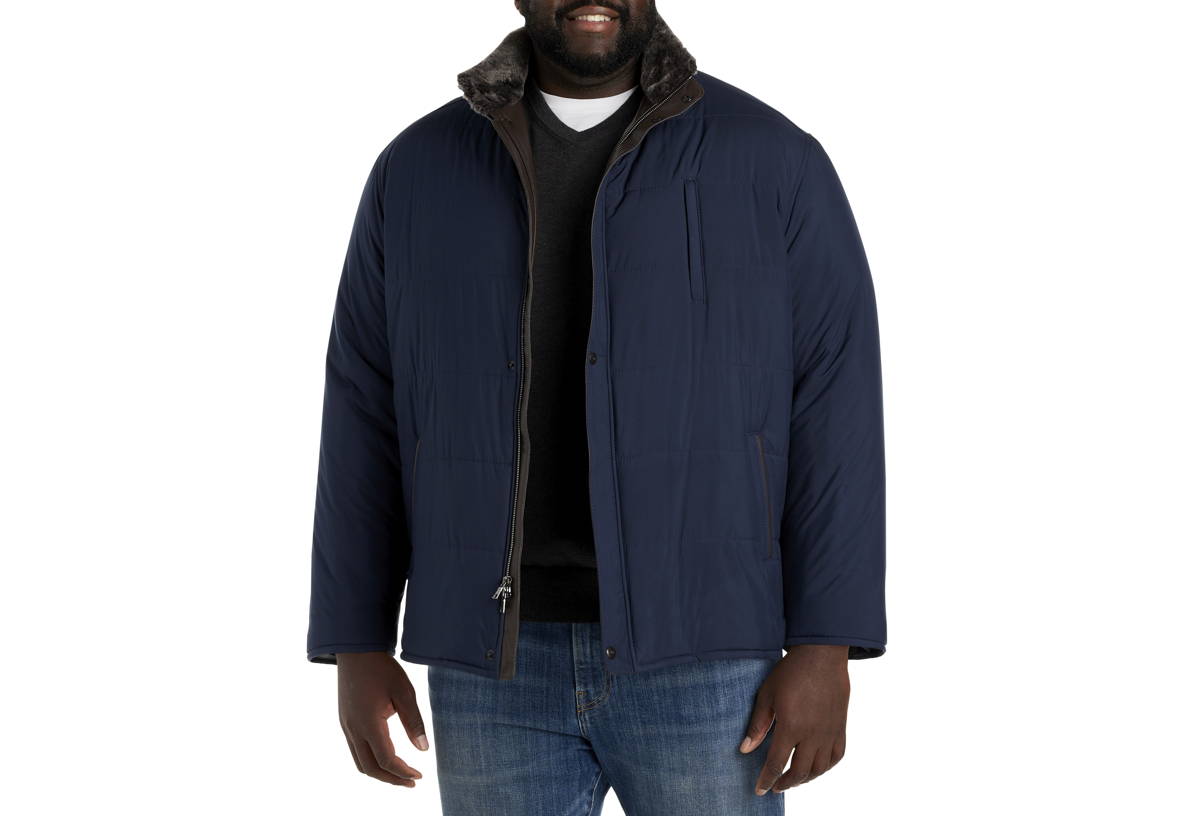Quilted Puffer Jacket with Leather Trim