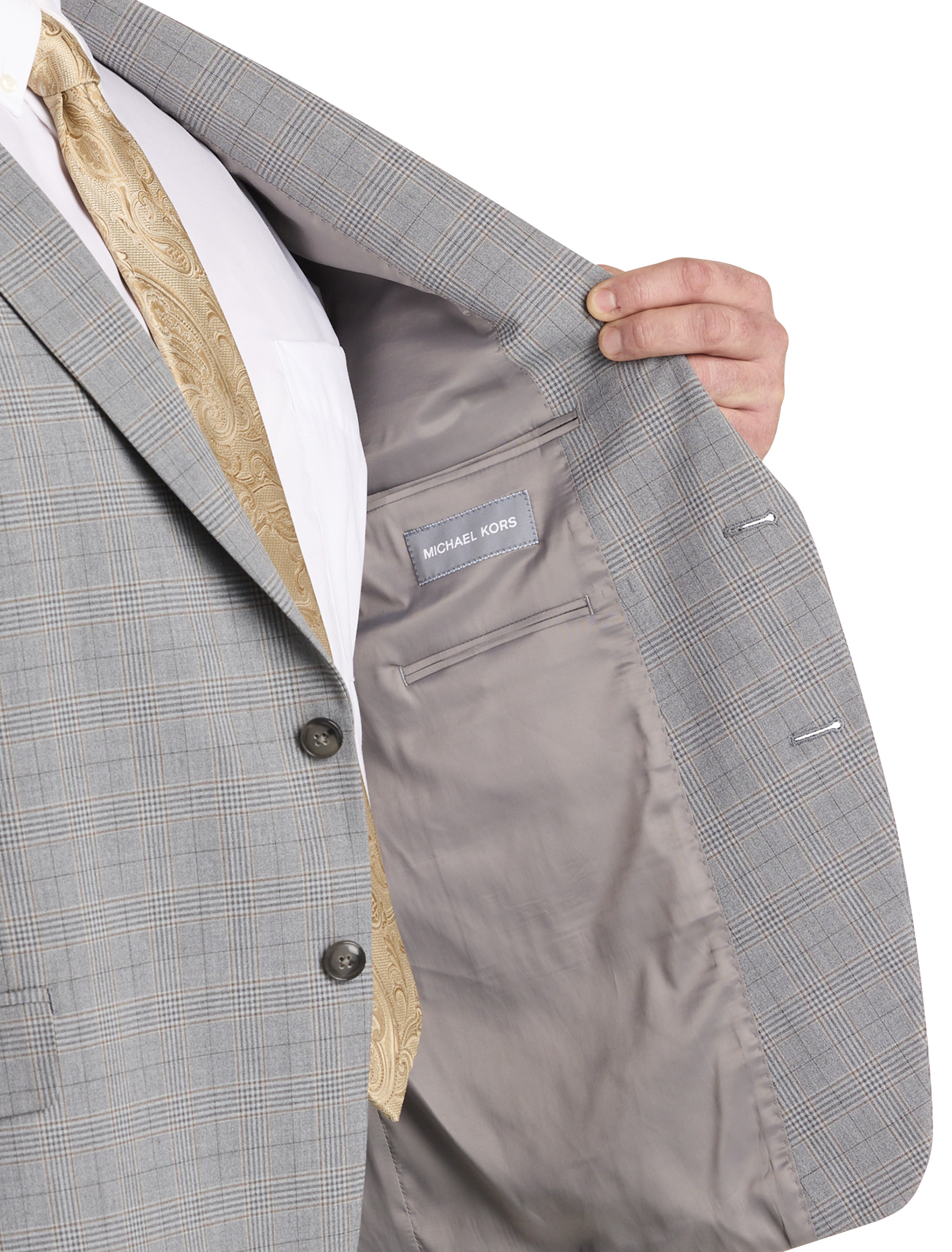 MK LT GREY GLEN PLAID JACKET