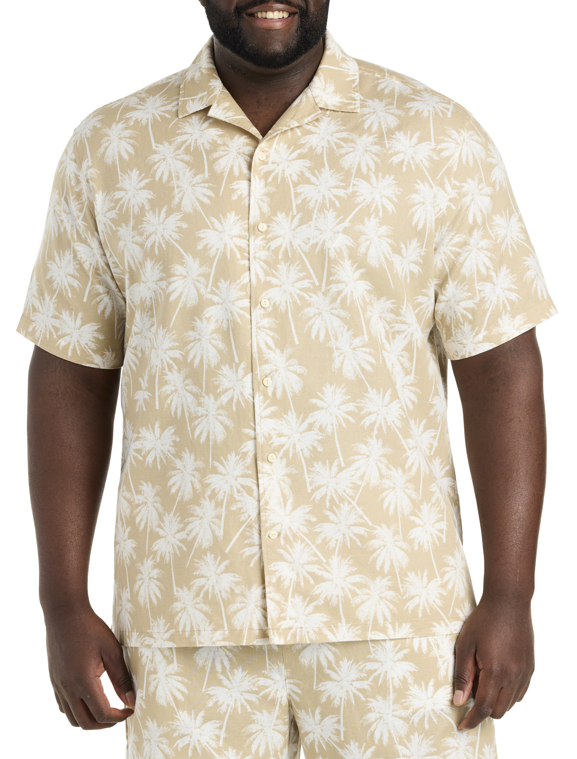 NAU SS PLM TREE CMP LINEN TWLL