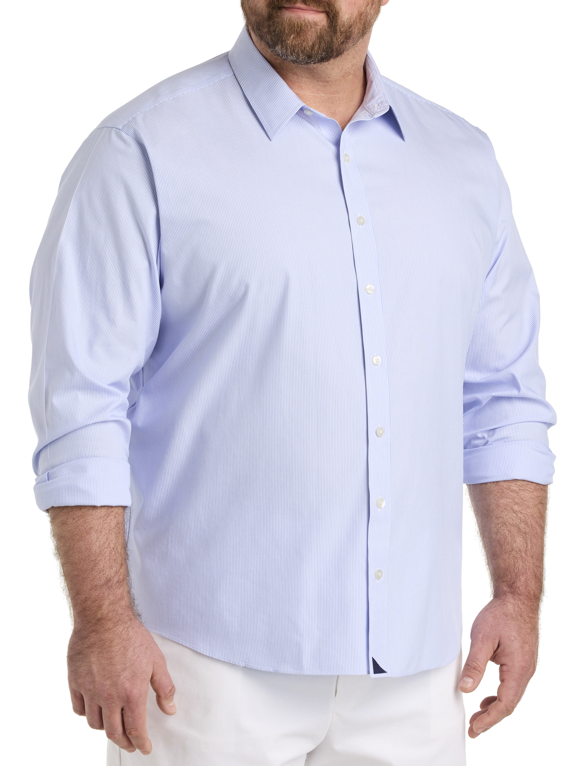   Essentials Men's Long-Sleeve Regular-Fit Stretch Poplin  Shirt, Blue Grey White Stripe, X-Small : Clothing, Shoes & Jewelry