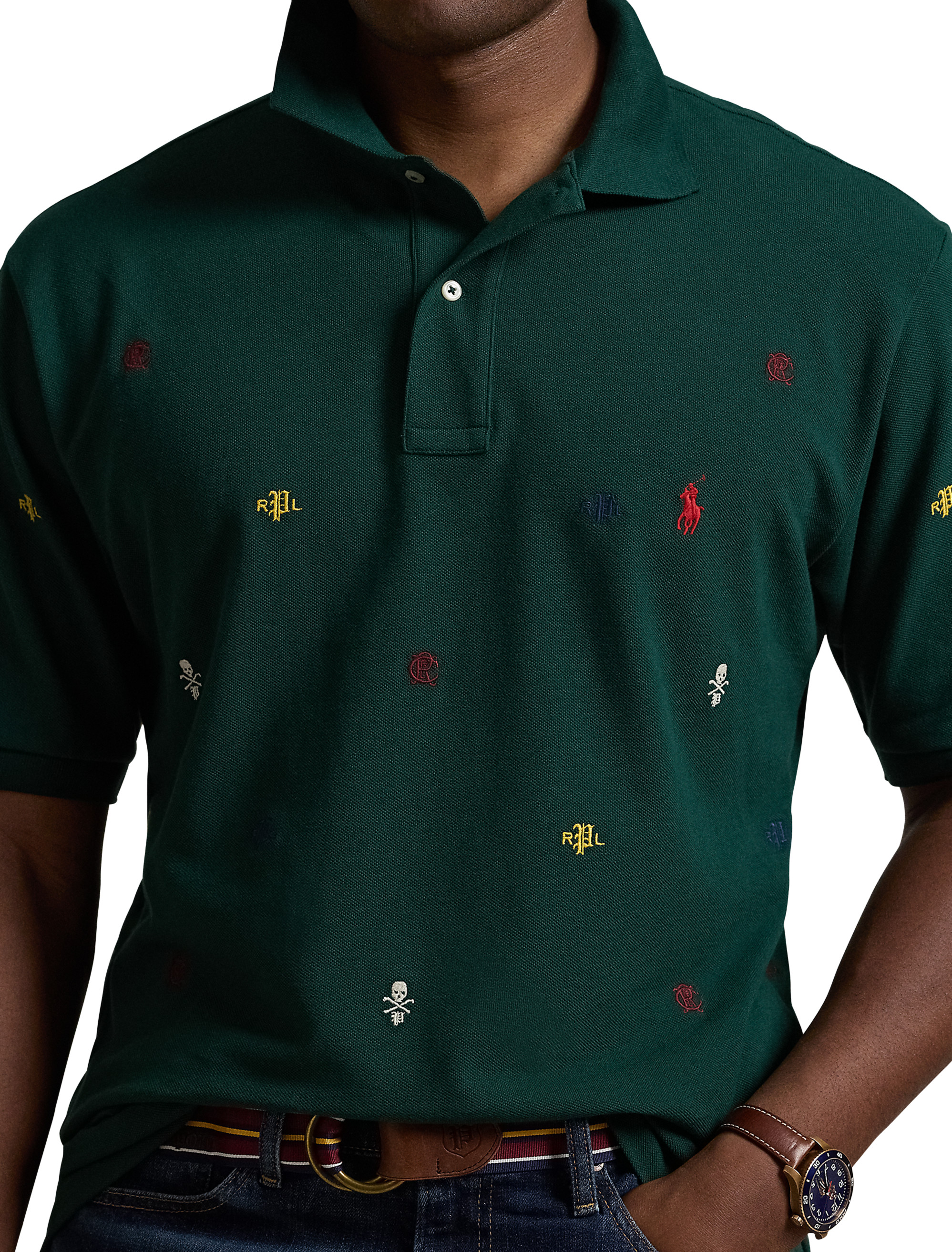 Embroidered Mesh Polo Shirt