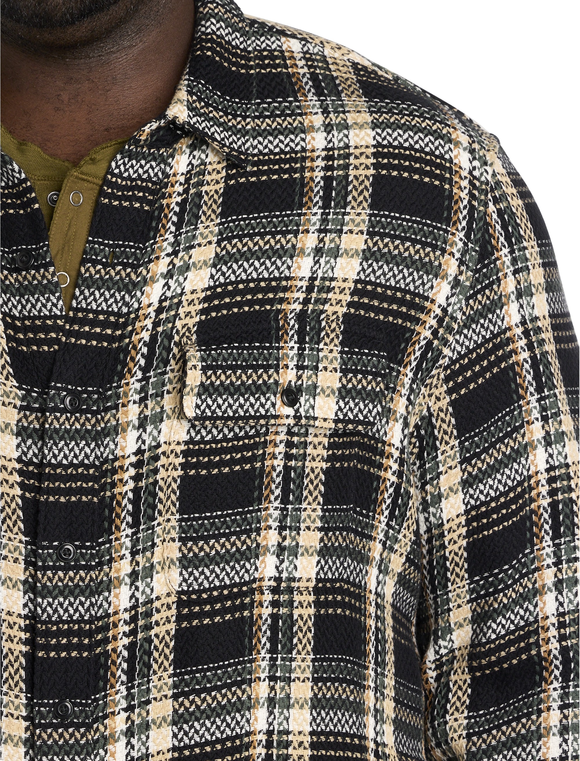 Herringbone Textured Plaid Sport Shirt - thumbnail 3