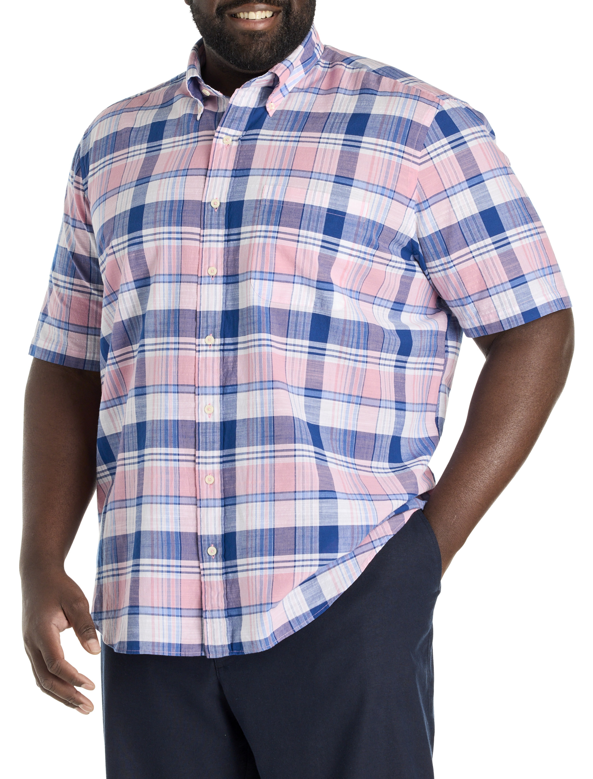blue and pink mens dress shirt Men's Pink & Blue Grid Dress Shirt (Performance Stretch Long Sleeve) Extra Trim / 16.5 / l / 32-33 main image 0