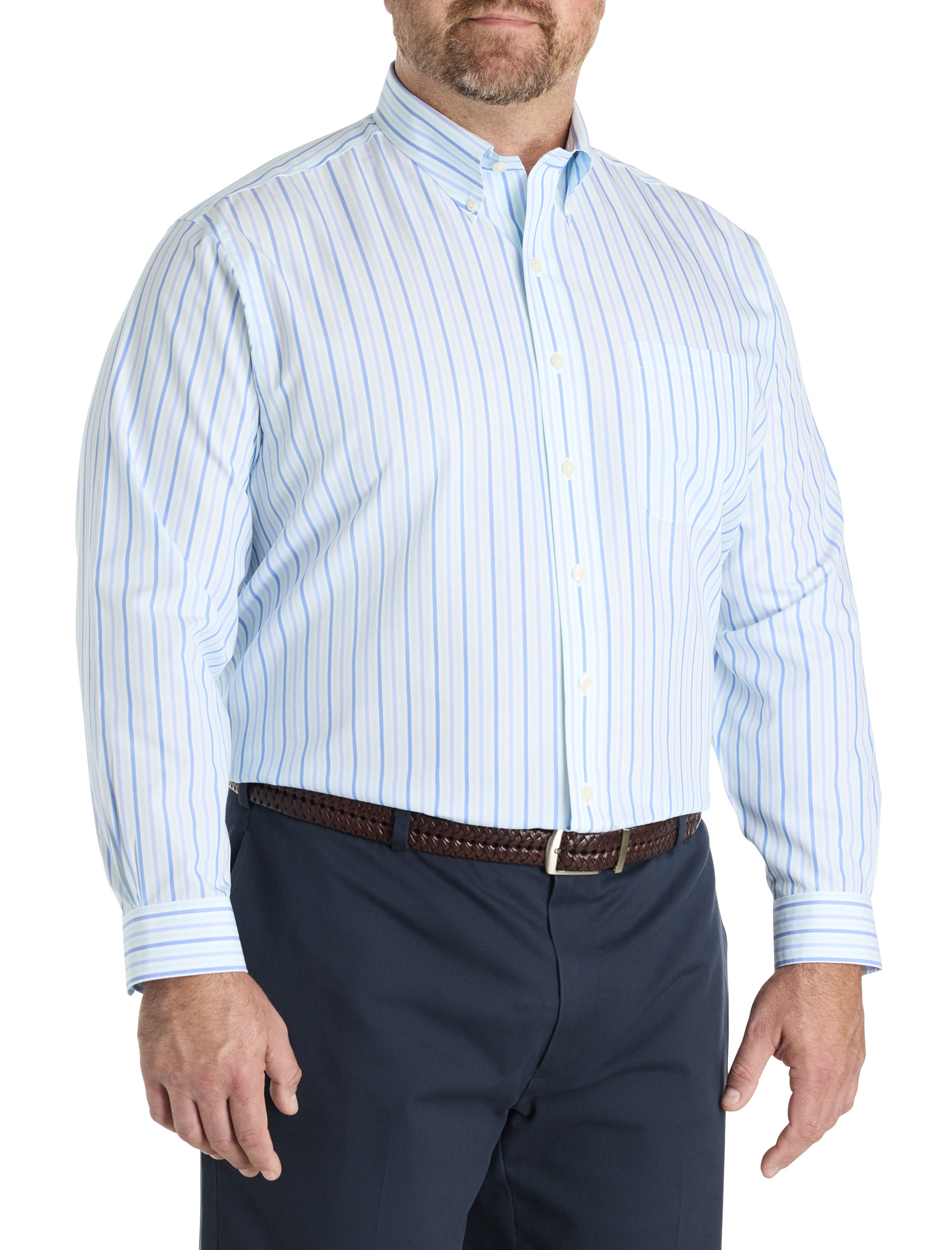 Non-Iron Striped Broadcloth Sport Shirt - thumbnail 2