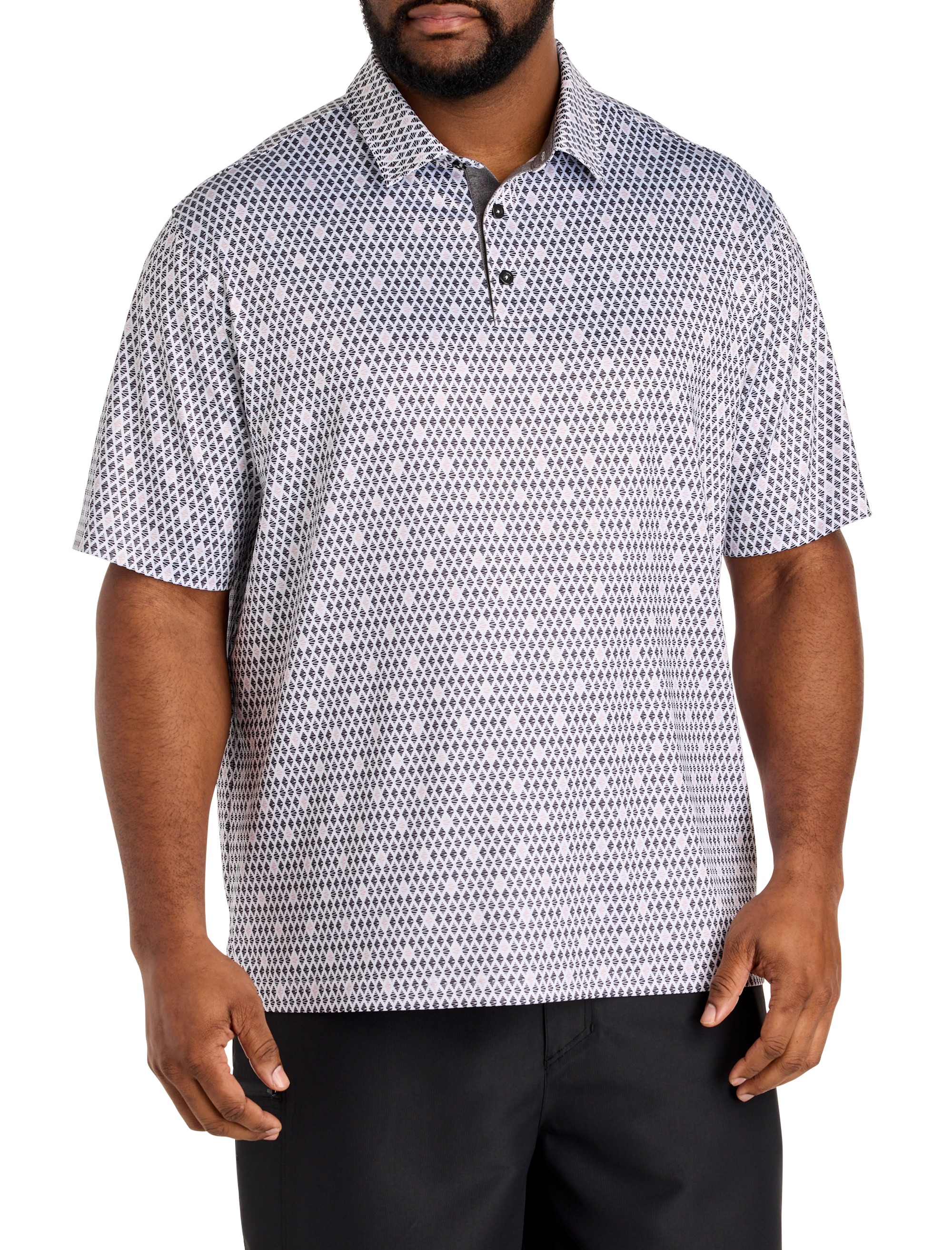 Contrast Diamond Print Polo Shirt - thumbnail 3