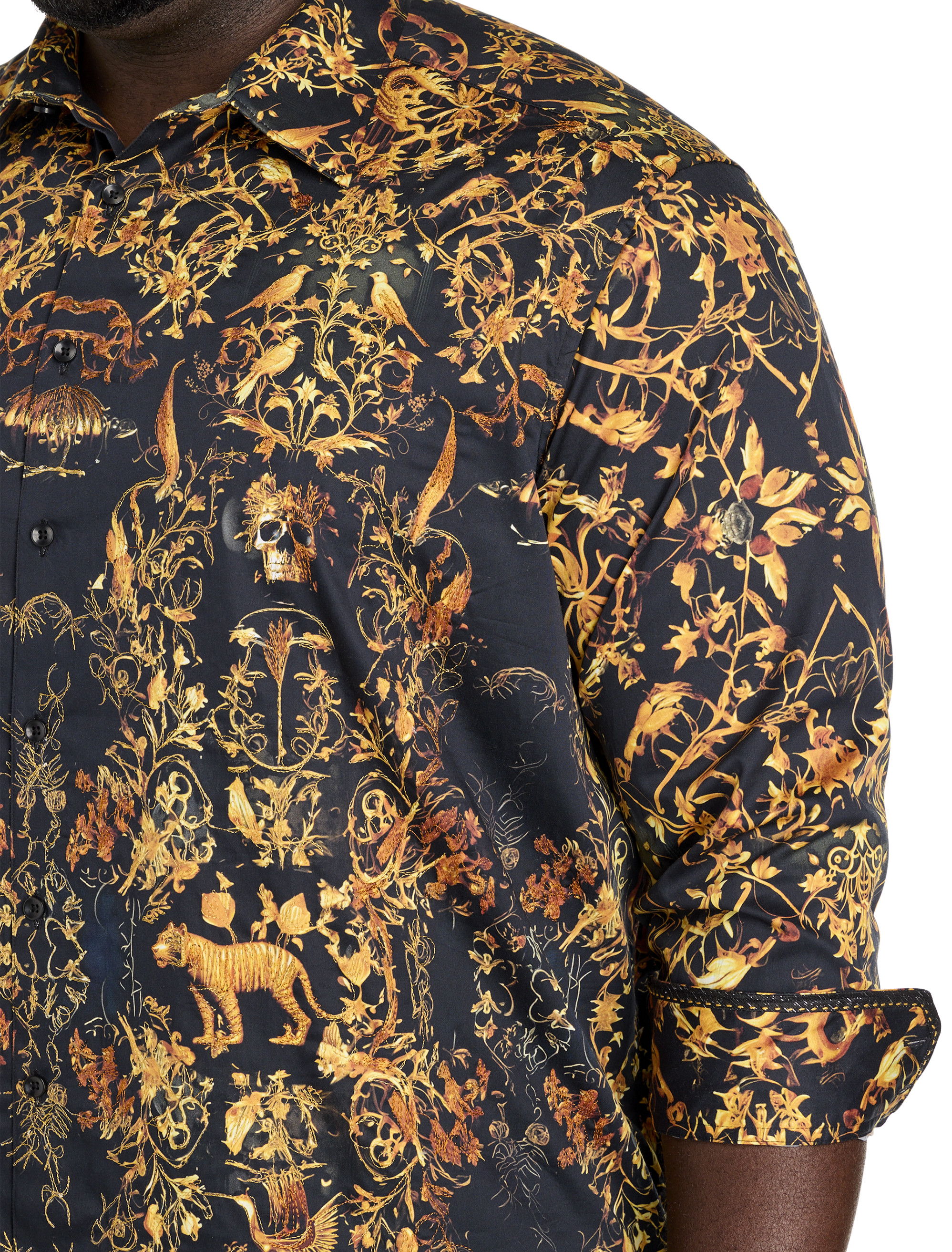 slim fit dress slacks Black Dress Shirt with Gold Paisley Accent 2XL