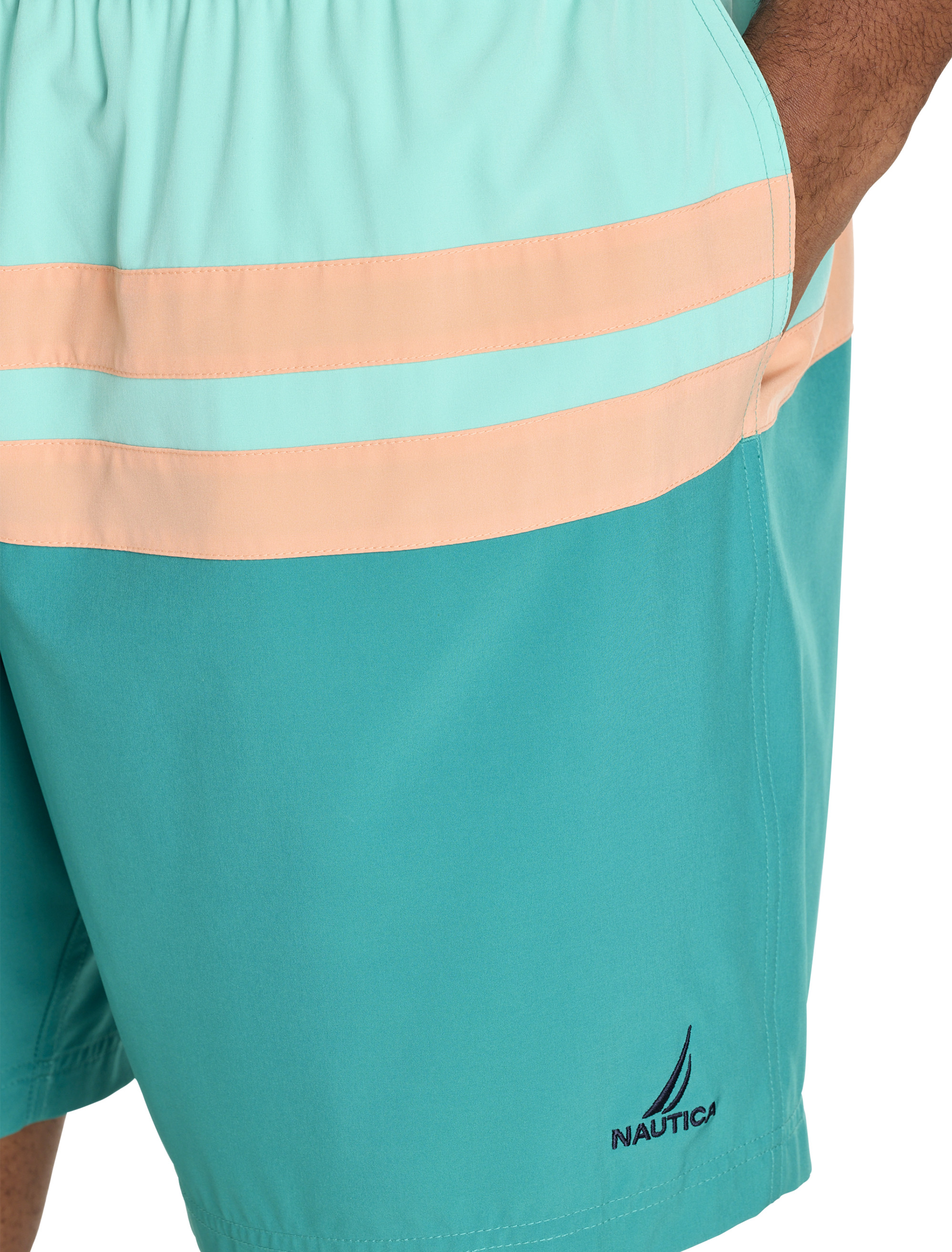 Colorblocked Striped Board Shorts